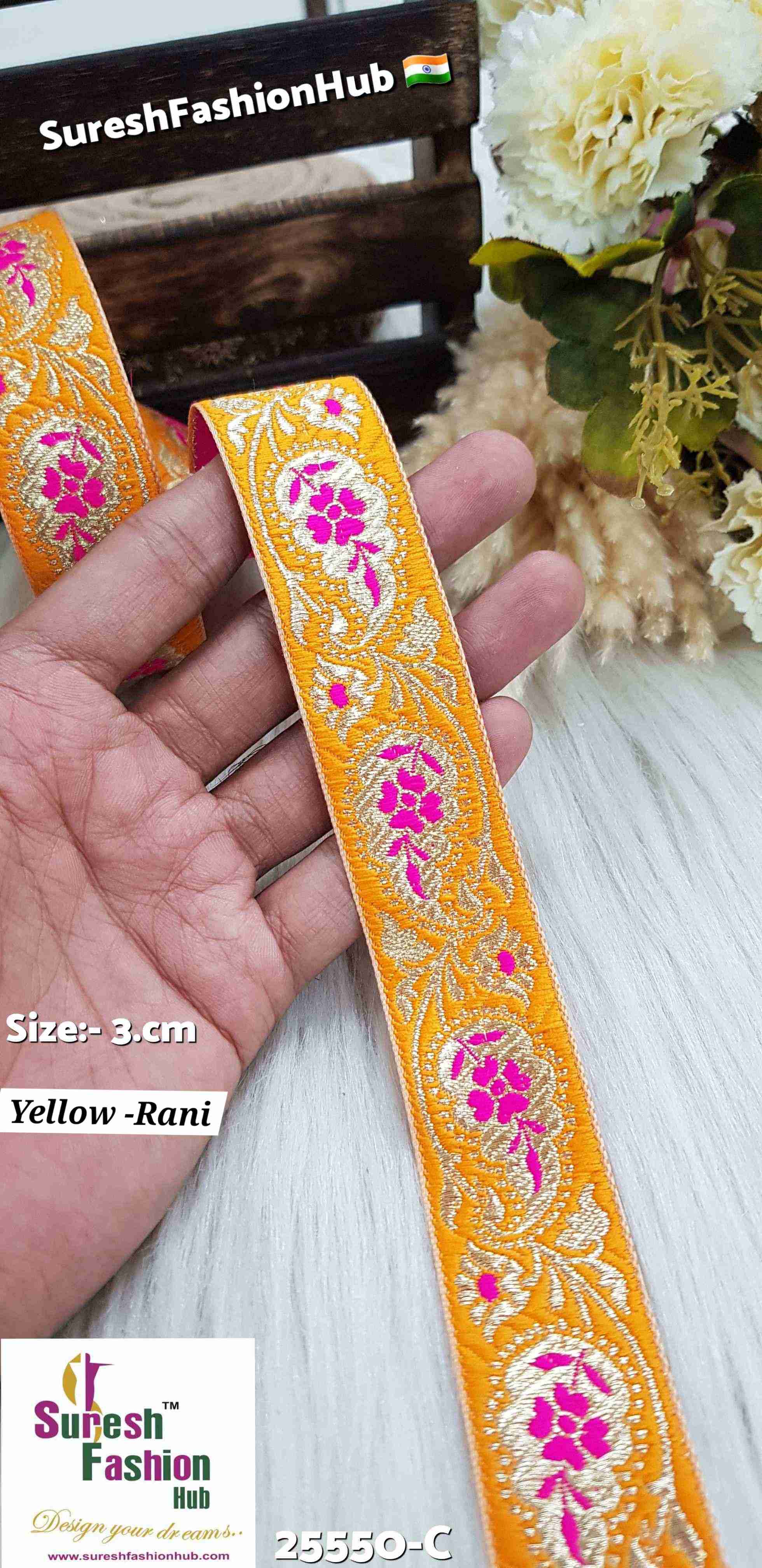 Yellow & Rani Keri Floral Banarasi Lace