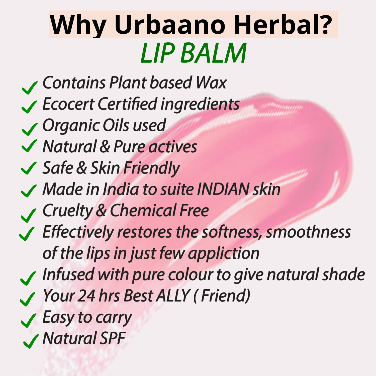 Urbaano Herbal | Urbaano Herbal Strawberry & Beetroot Tint Color Lip Balm Combo, ECOCERT Squalane with Natural SPF, Ultra Moisturization–Women & Teens-4.5gm each 5