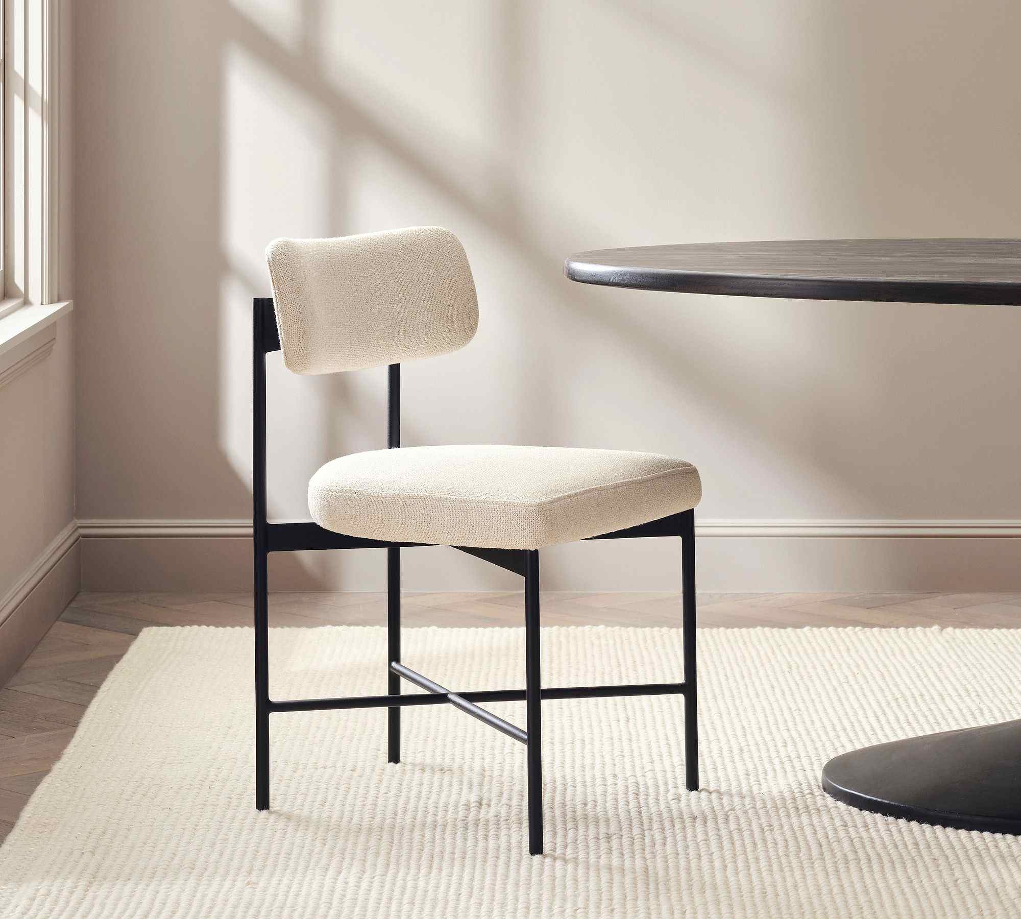 Pottery Barn | Maison Upholstered Dining Side Chair, Antique Bronze Leg, Basketweave Slub Ivory