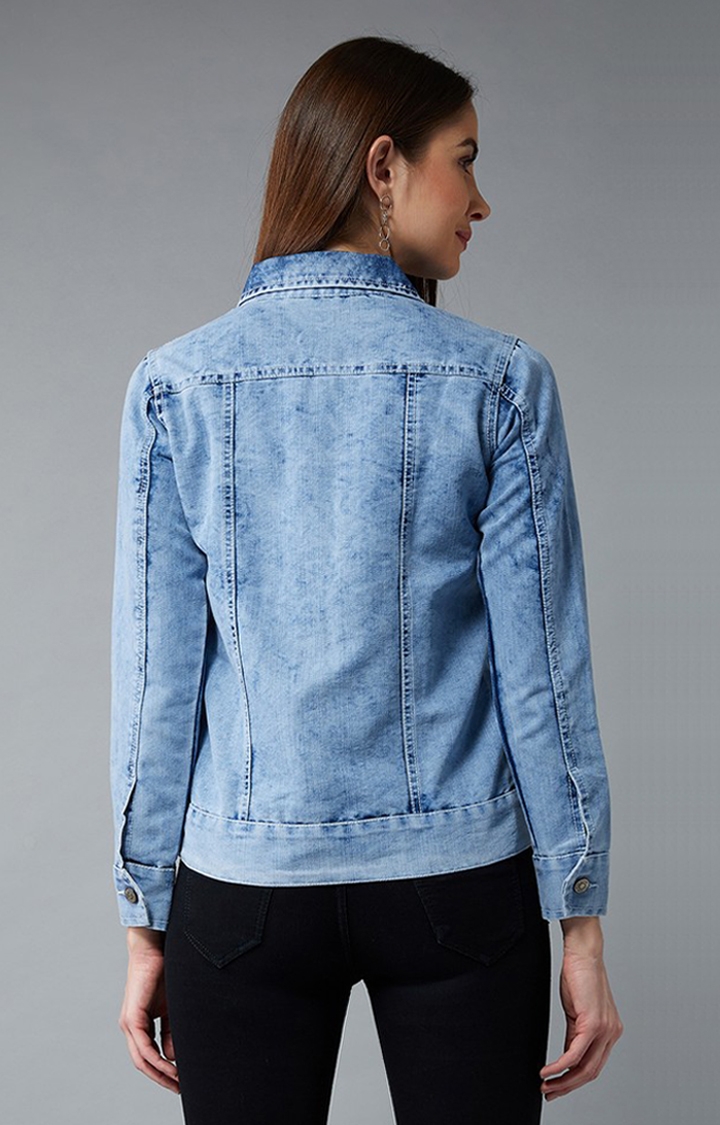 Dolce Crudo | Women's Light Blue Cotton Solid Denim Jacket 4