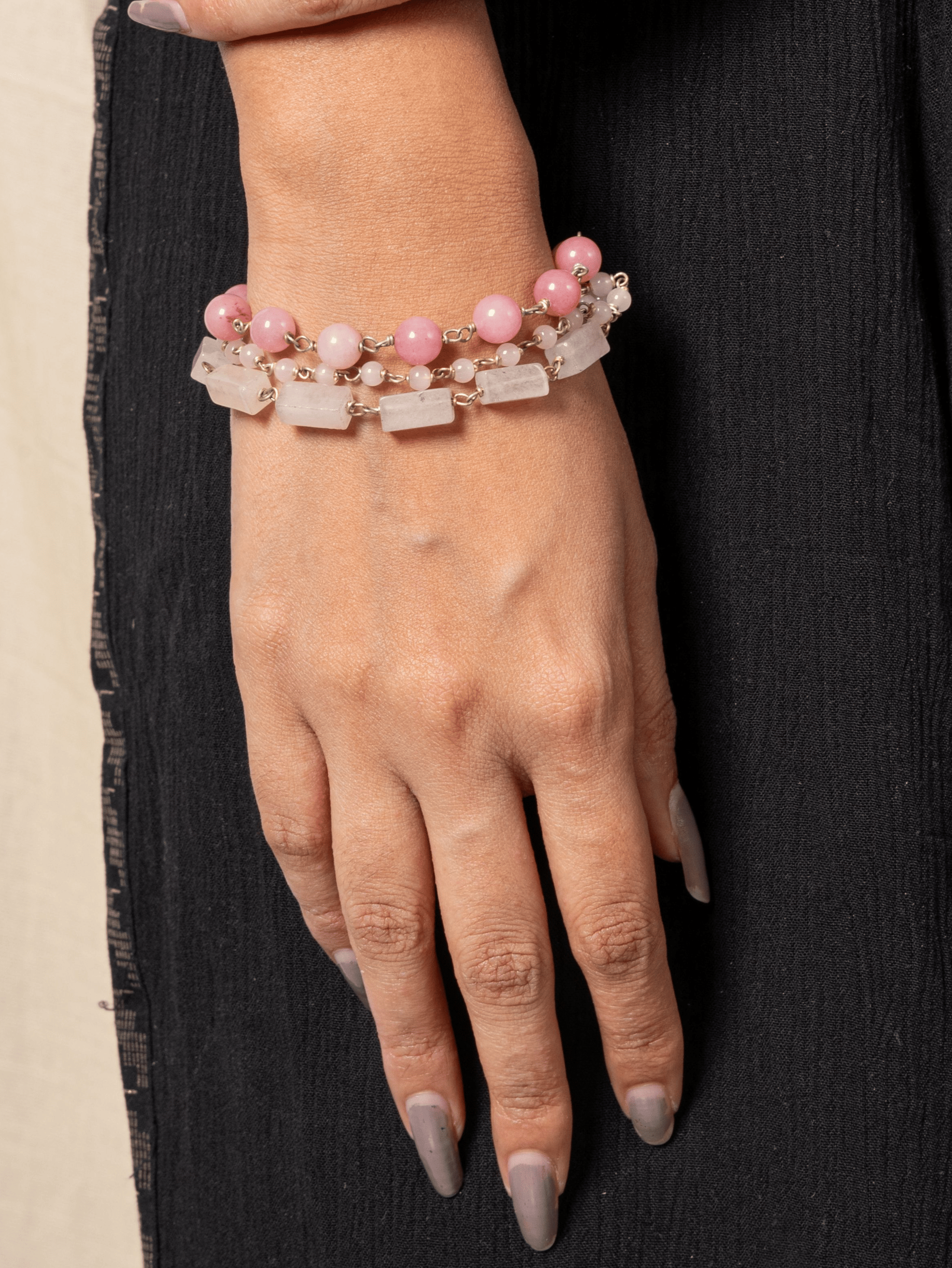 Triple layered Rose quartz beaded bracelet