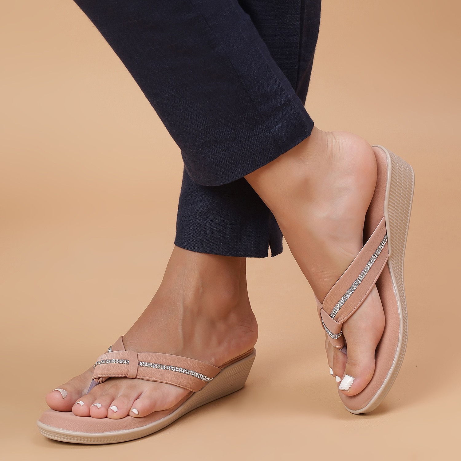 Elegant Wedge Flip Flops with Embellishments