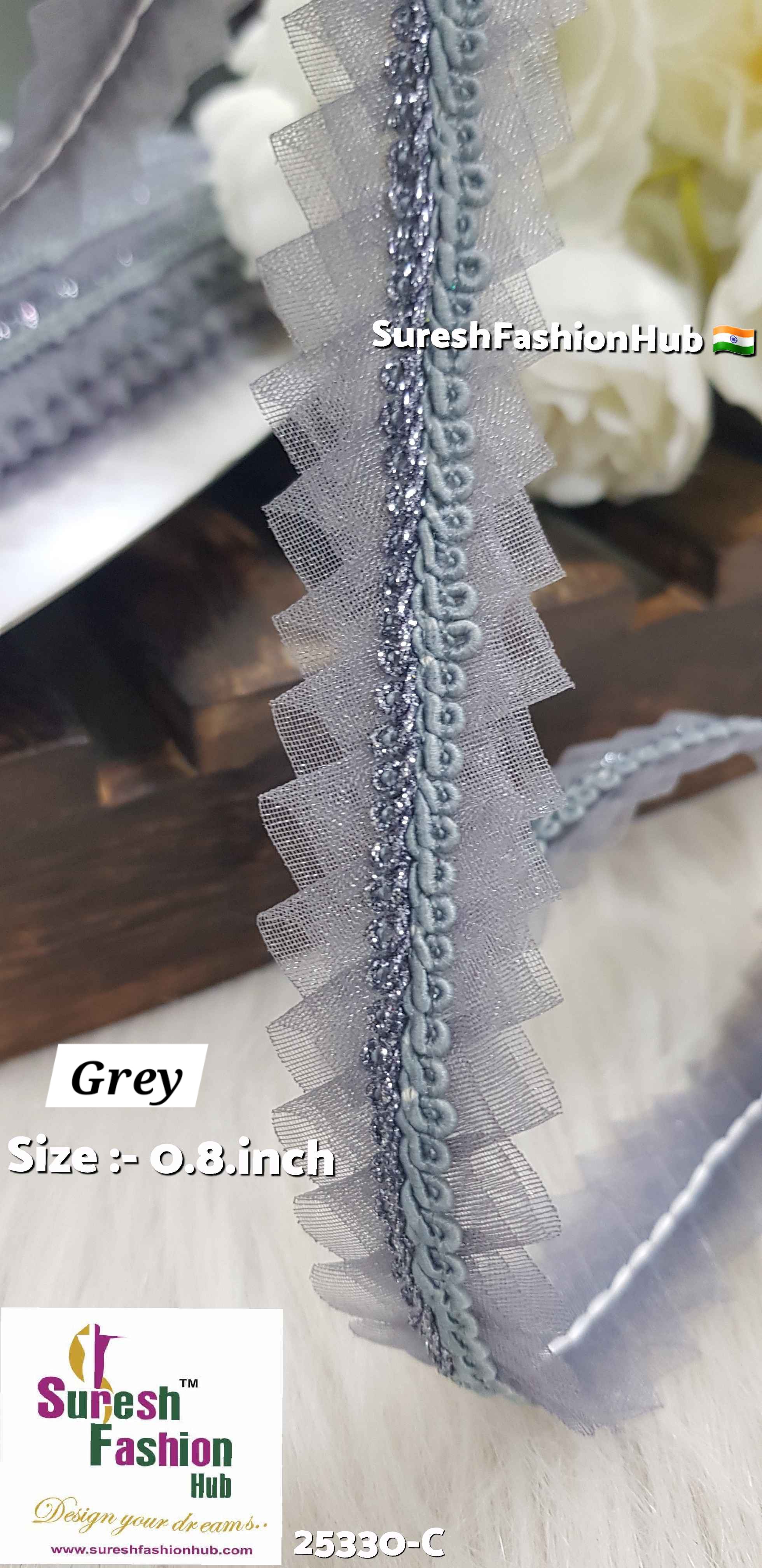 Grey Jhalar Organza Lace