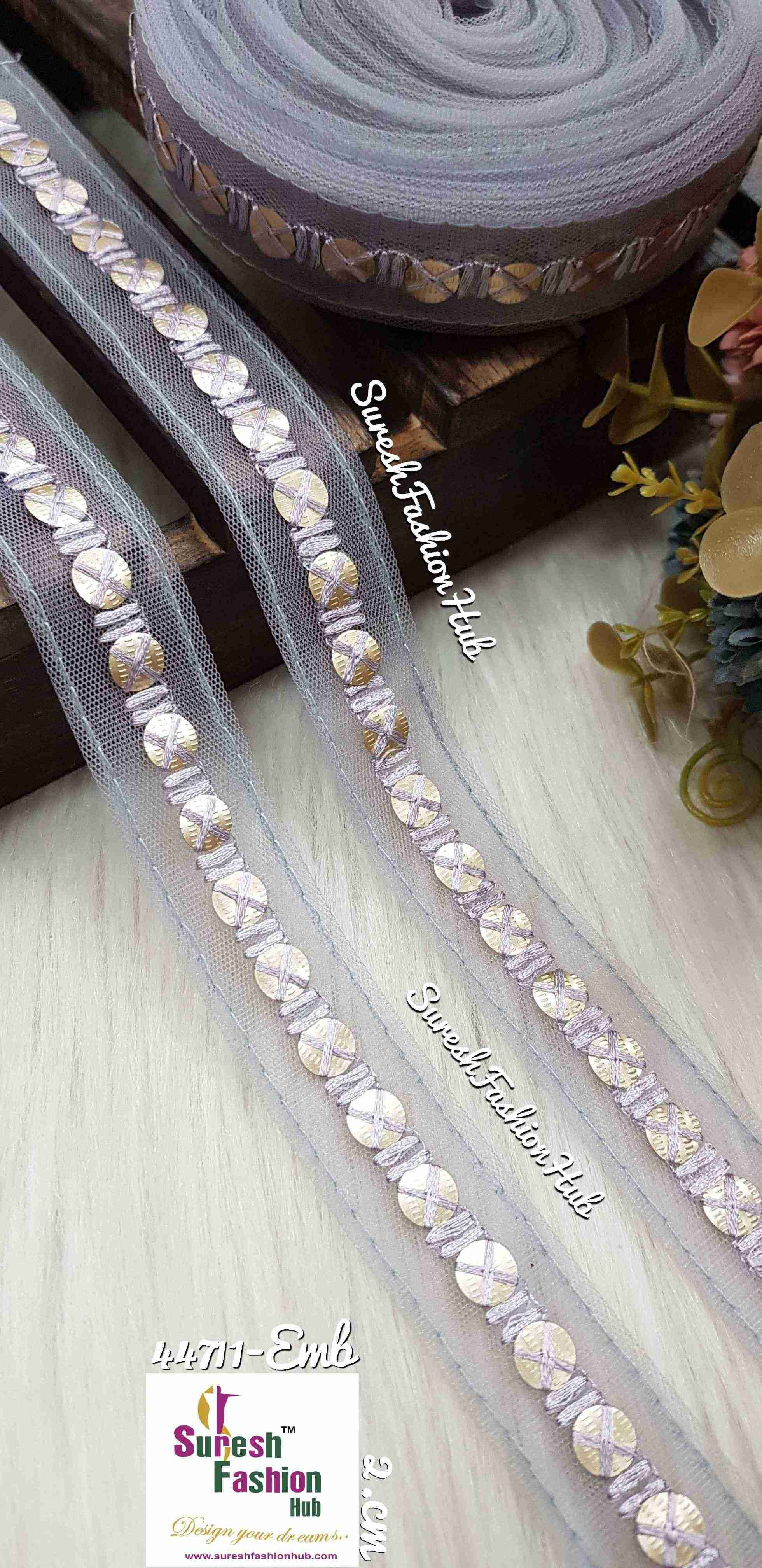 Grey Net Touch Sequin Thread Lace
