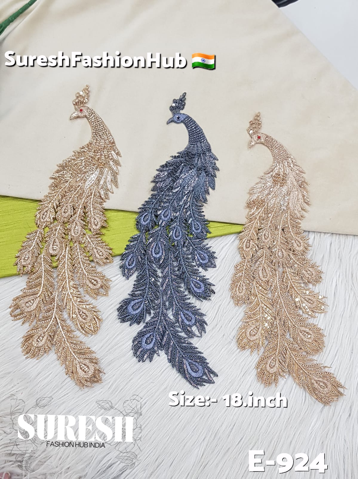 E-924 Gold Peacock Handmade Zardosi Patch