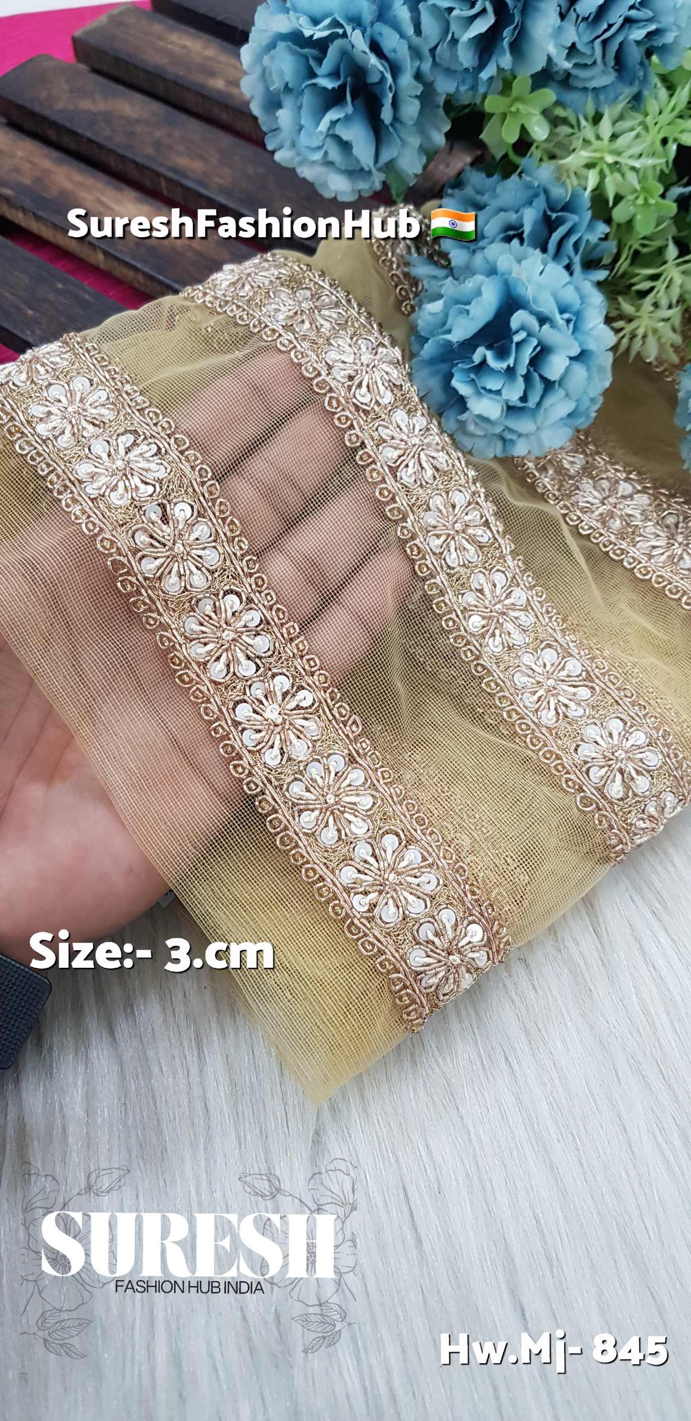 Gold Handmade Embroidered Net Border – Mj-845