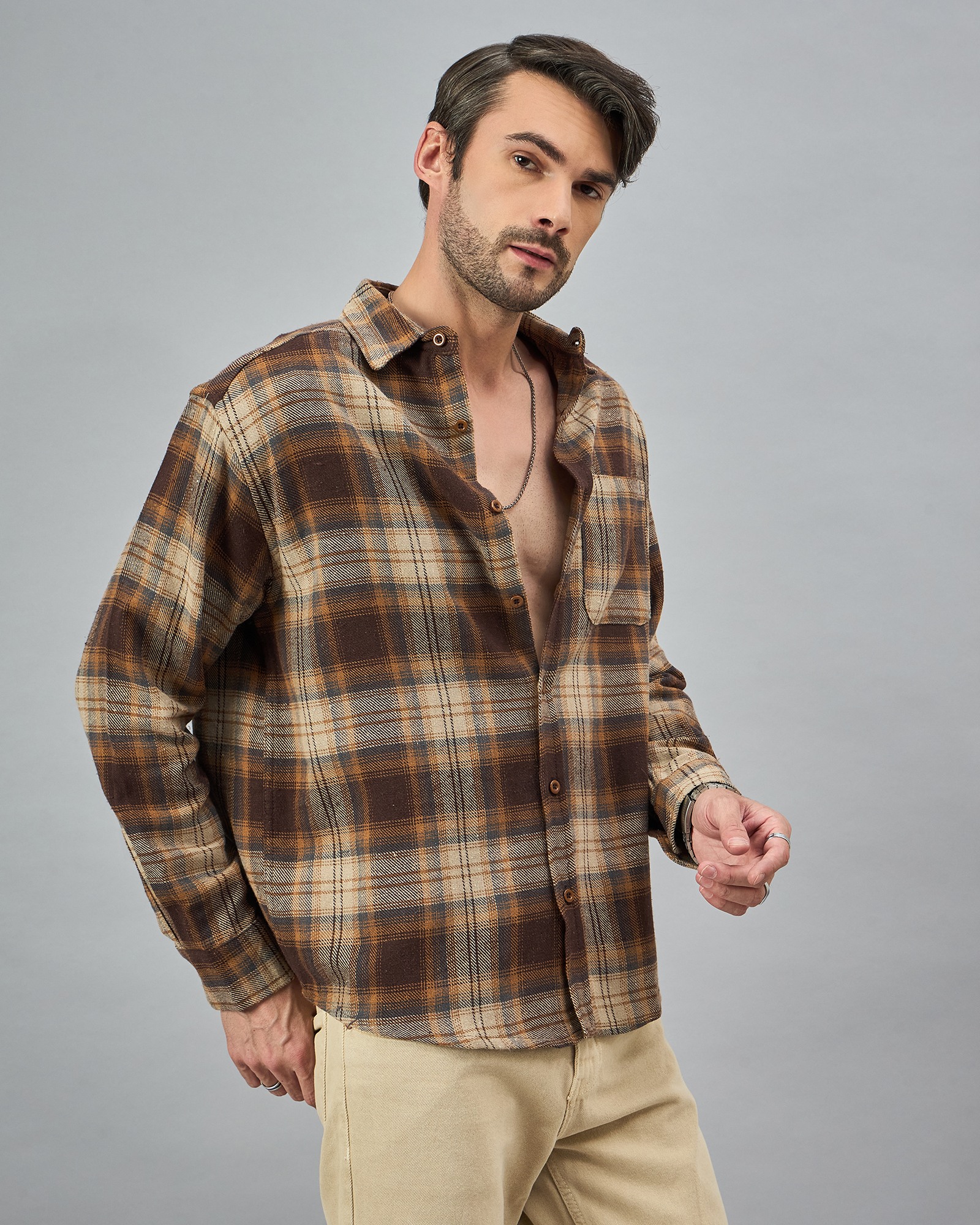 Chimpaaanzee Men Brown Oversized Fit Shirt