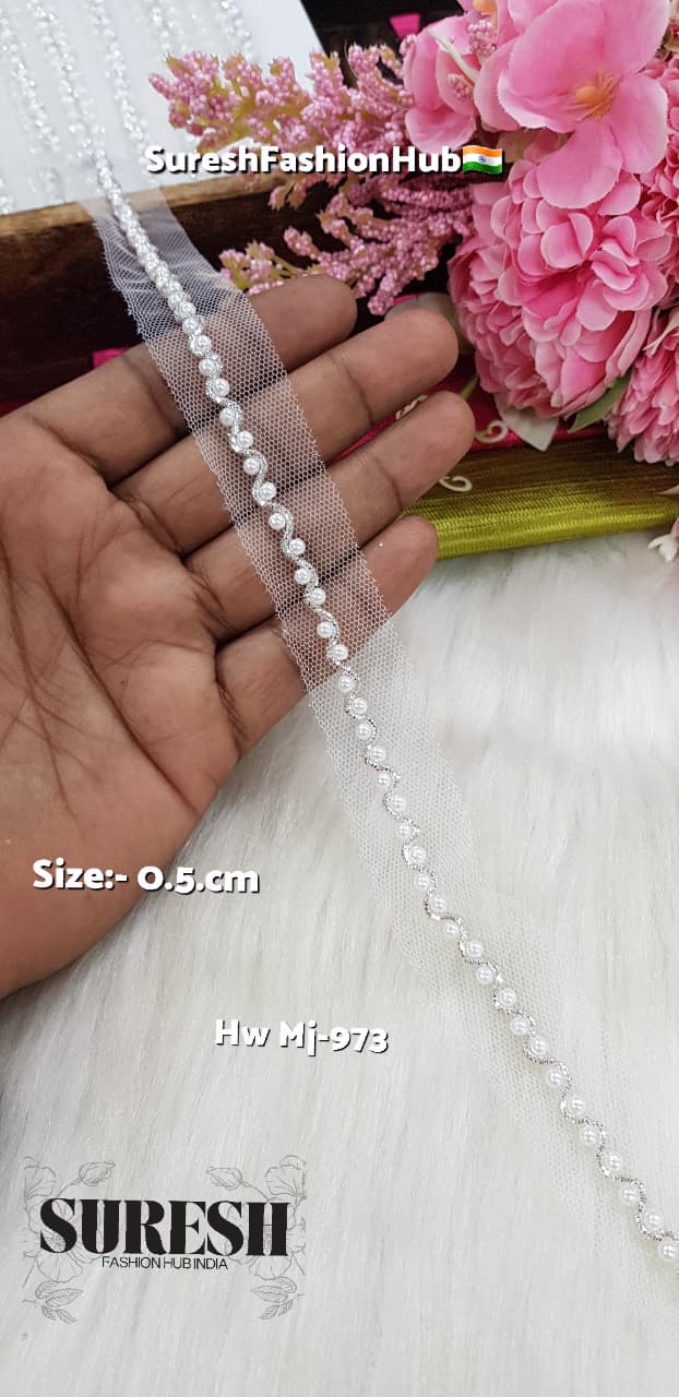 Silver Handmade Ric Rac Pearl Lace – Mj-973