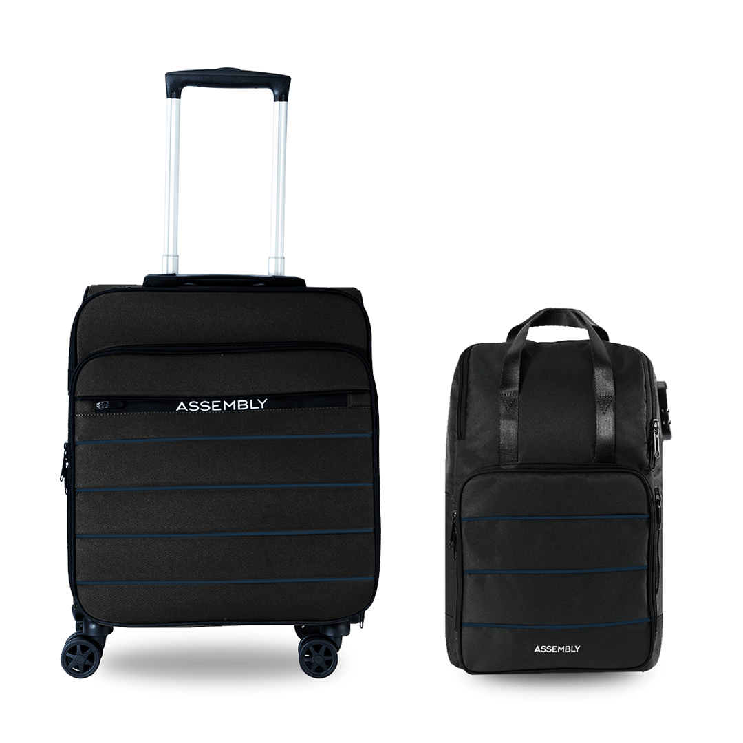 Combo: Cabin Luggage Trolley Bag and Laptop Backpack | USB Charging Port | Black