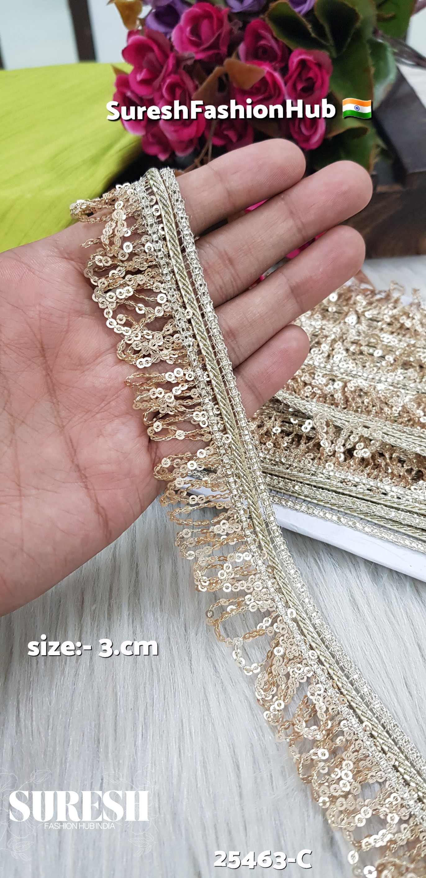 25463-C Pearl & Matt U-Shape Sequin Jhalar Lace
