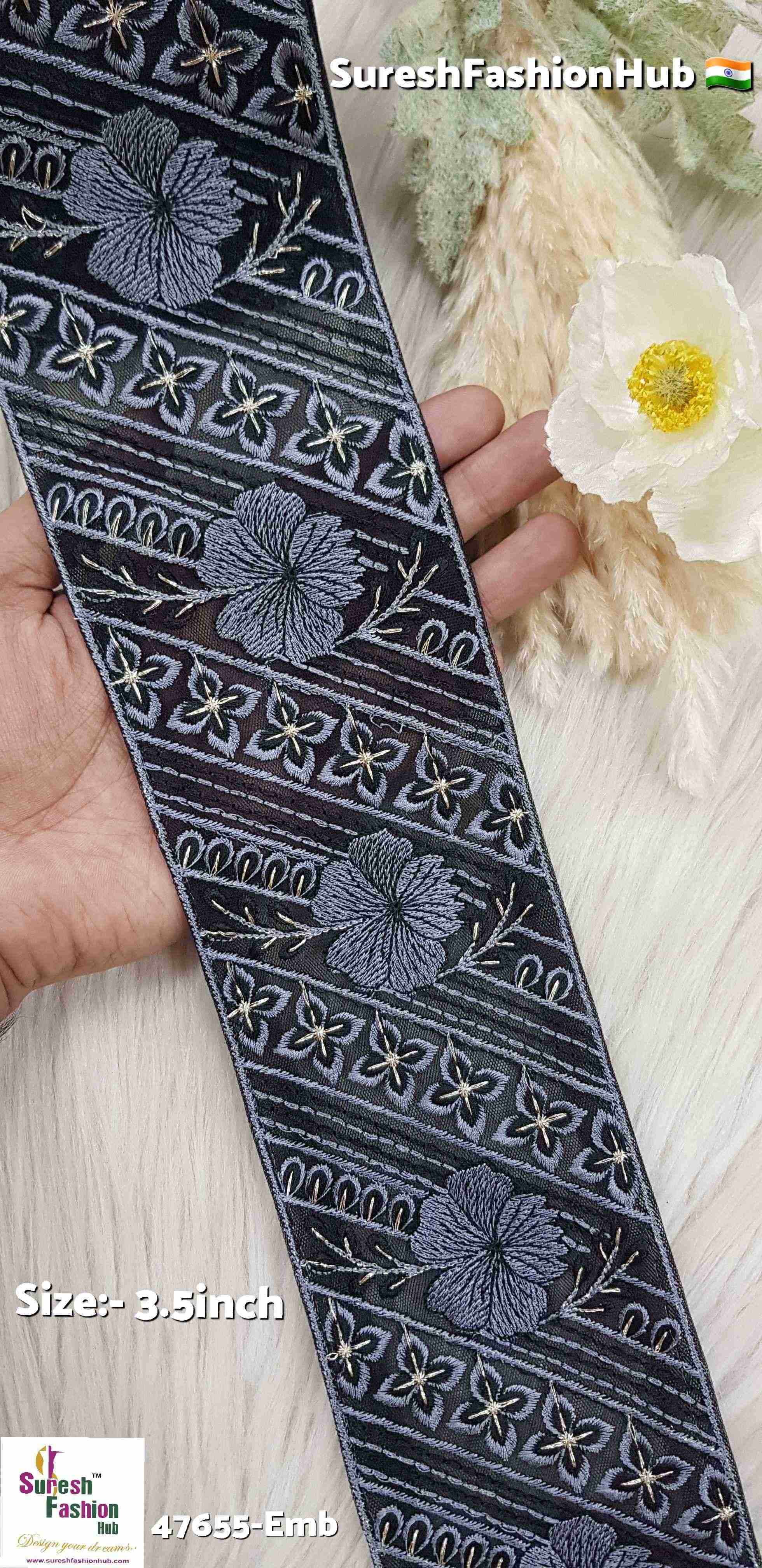 Black Golden Bloom Geometric Embroidery Lace