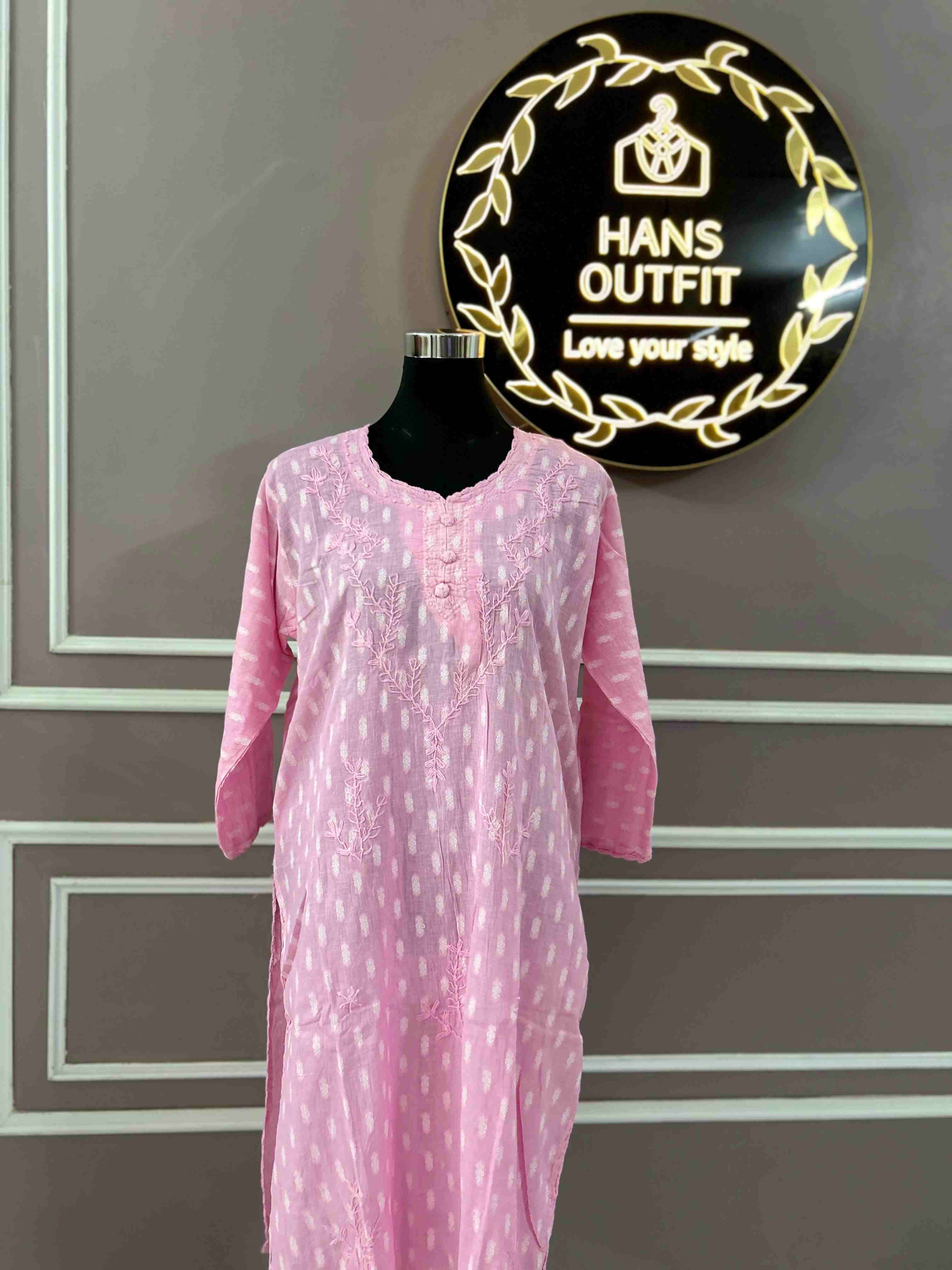 Pink Lucknowi chickenkari cotton  kurta