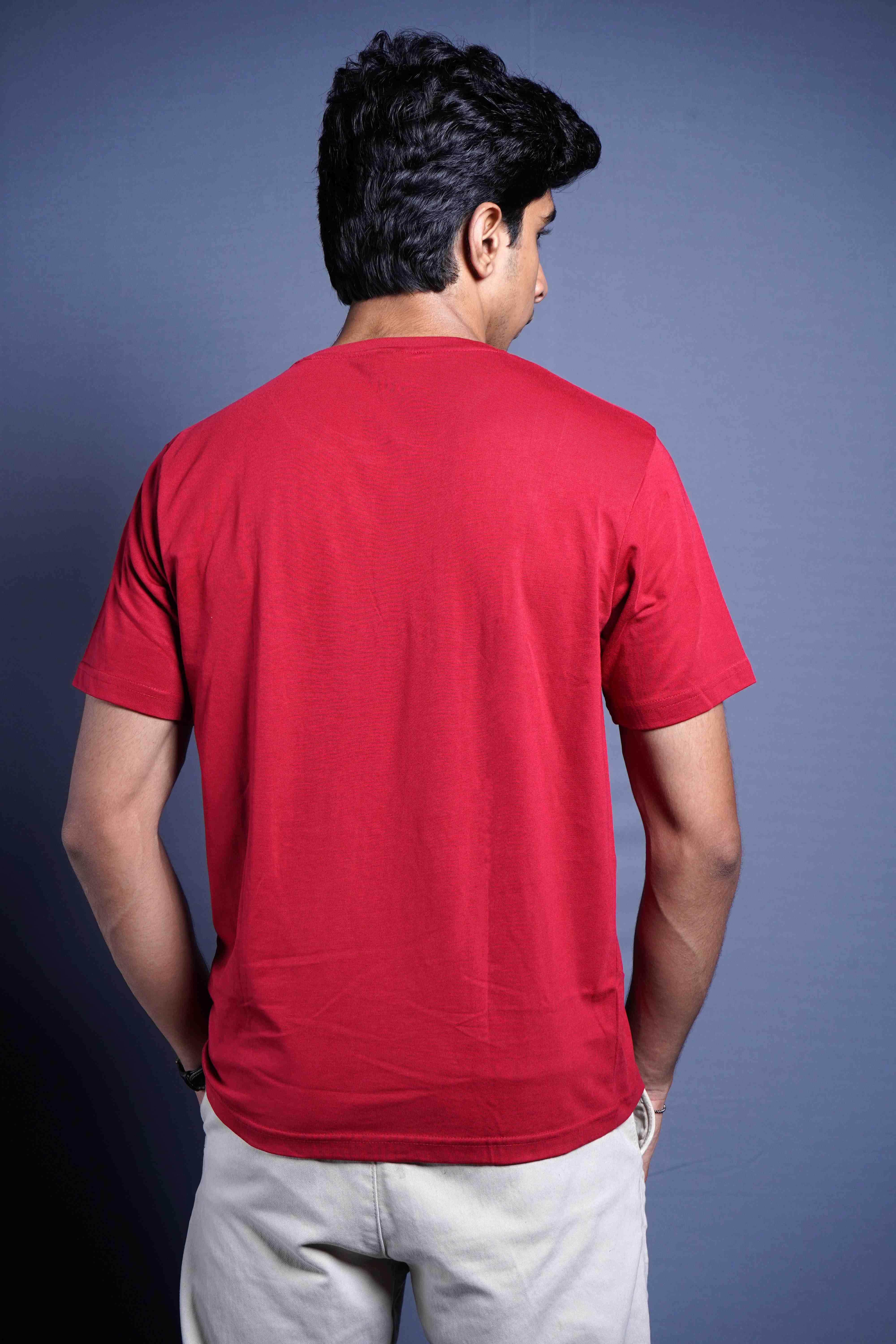 One Denim Classic Red Round Neck Cotton T-Shirt