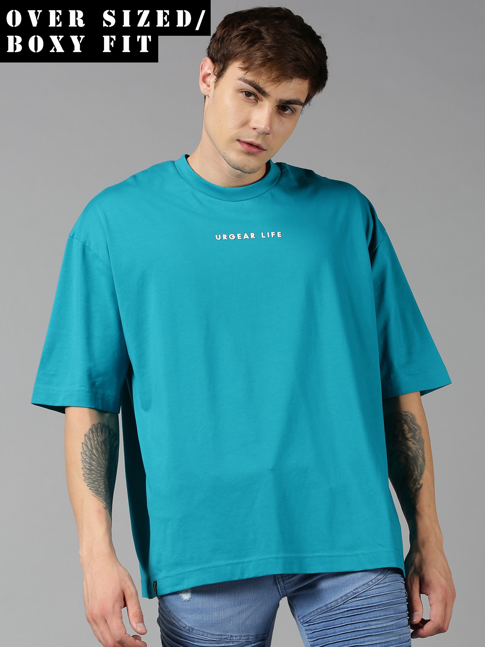 UrGear | UrGear Solid Men Oversized Blue T-Shirt 0