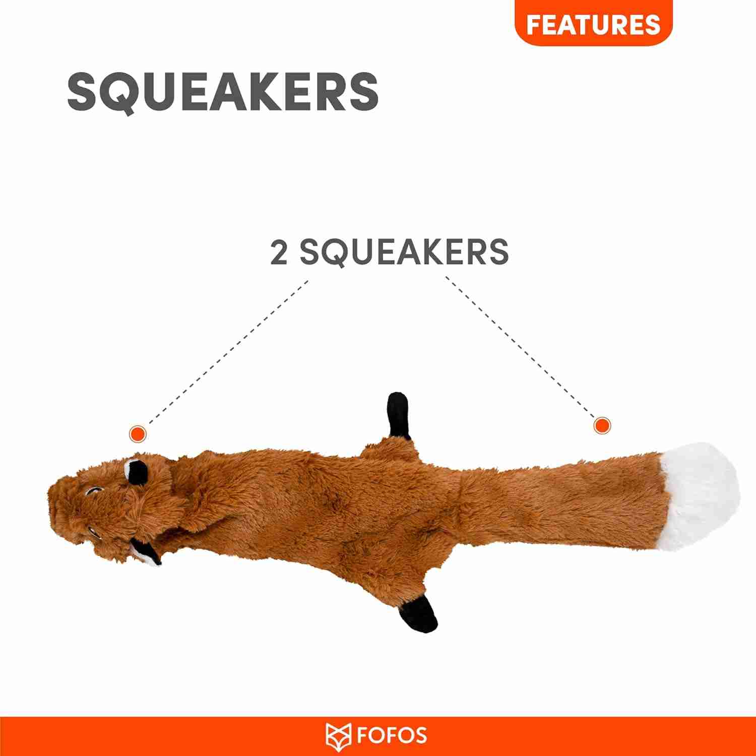 Barkbutler Fofos Skinneez Fox Interactive Squeaky Toy for Dogs