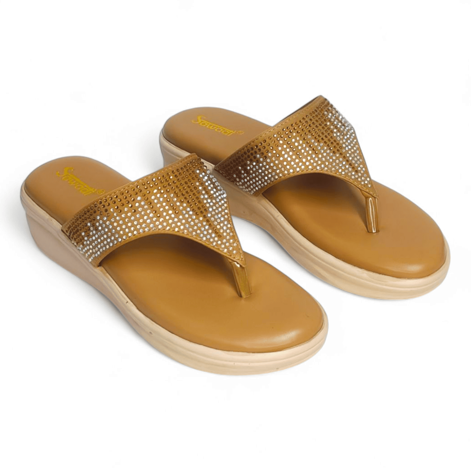 Sawadi Women’s Soft Cushioned Thong Flats with Stone-Embellished Broad Strap – Daily & Party Wear Slip-ons