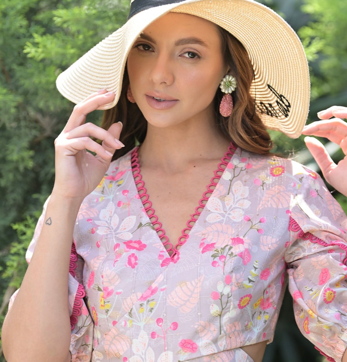 Pink Flower drop Earring