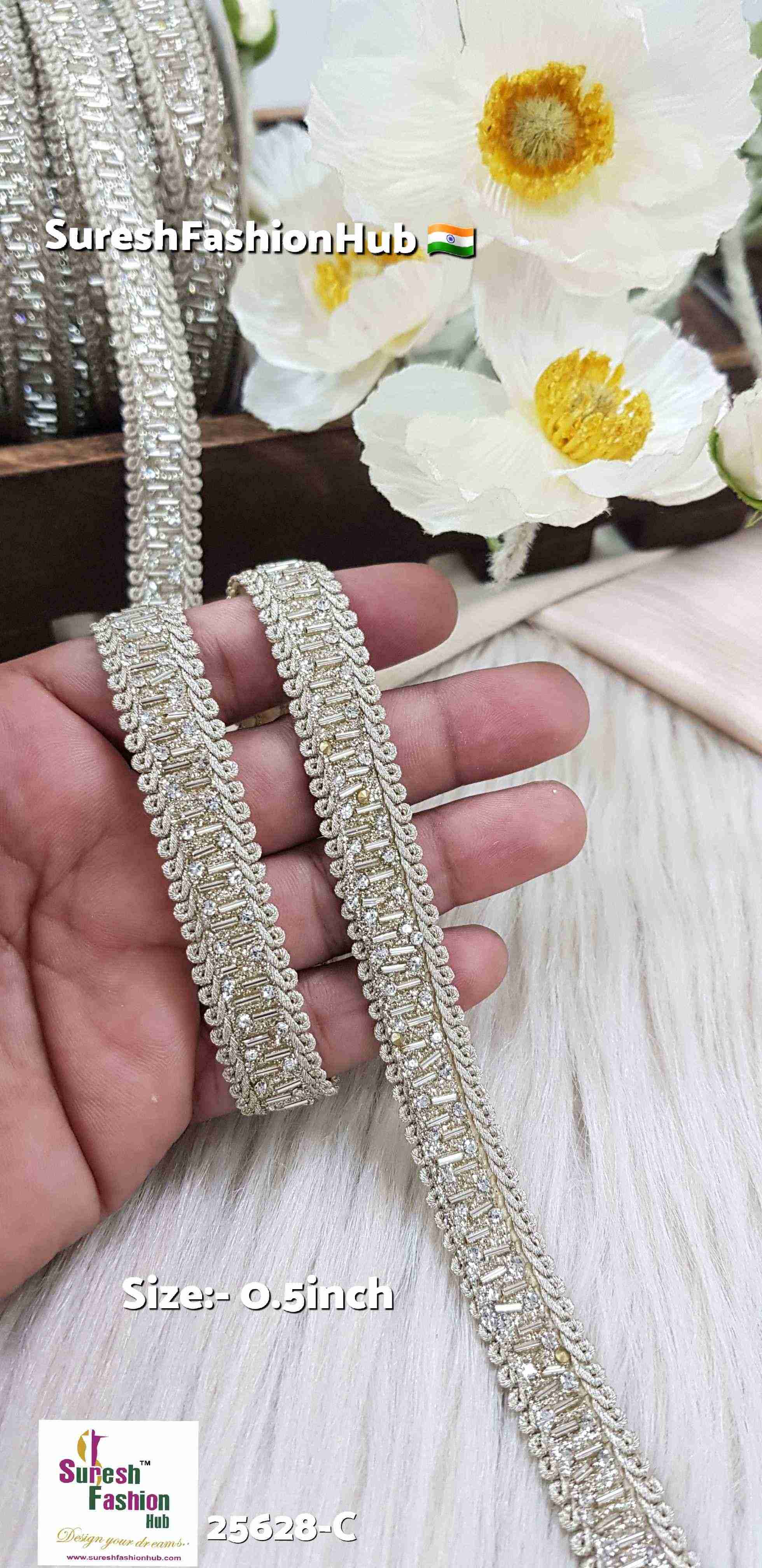 Light Pearl Kaddhana & Diamond Jhalar Lace