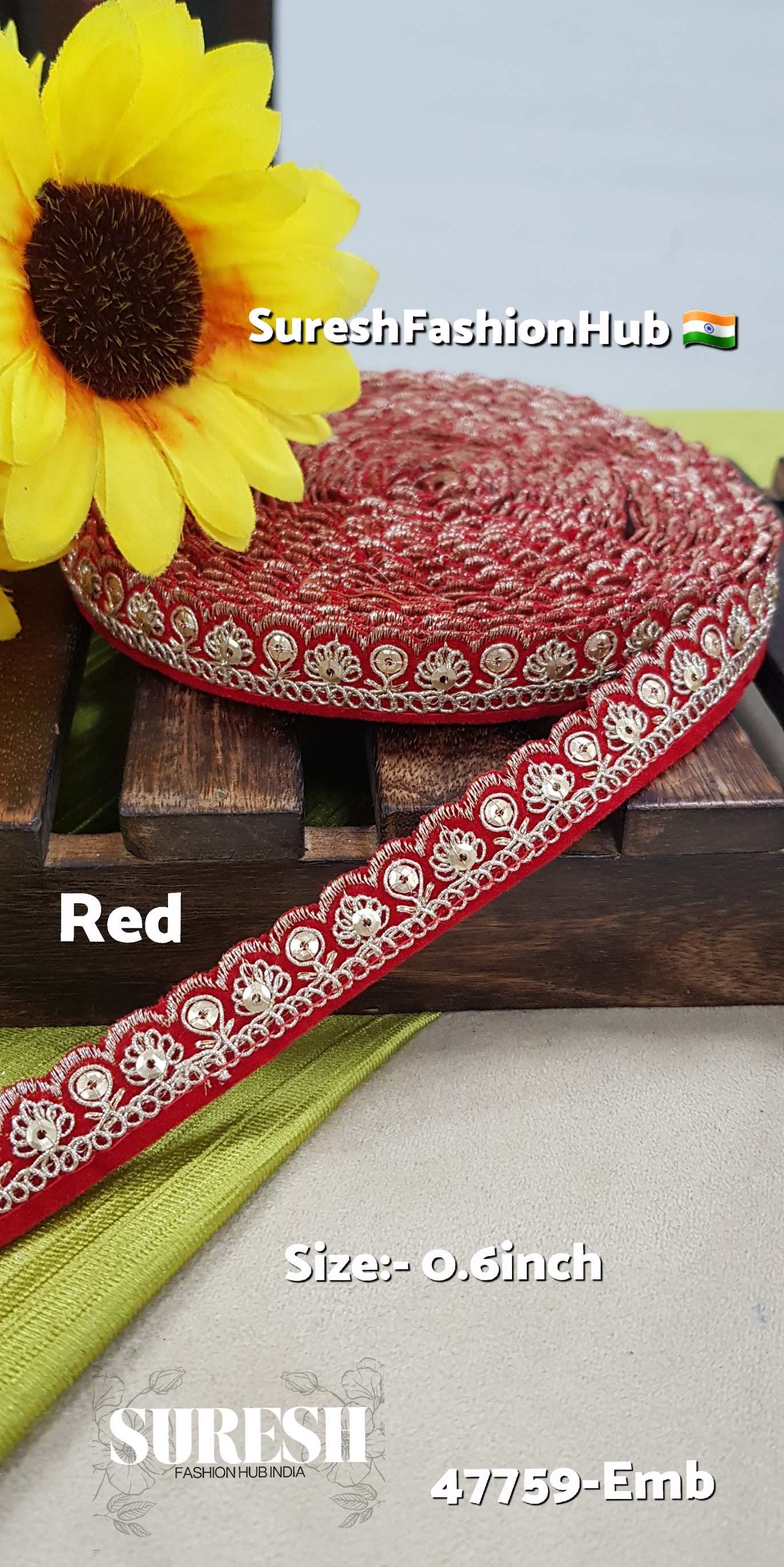 Velvet Royal Glint Scallop Lace – Red