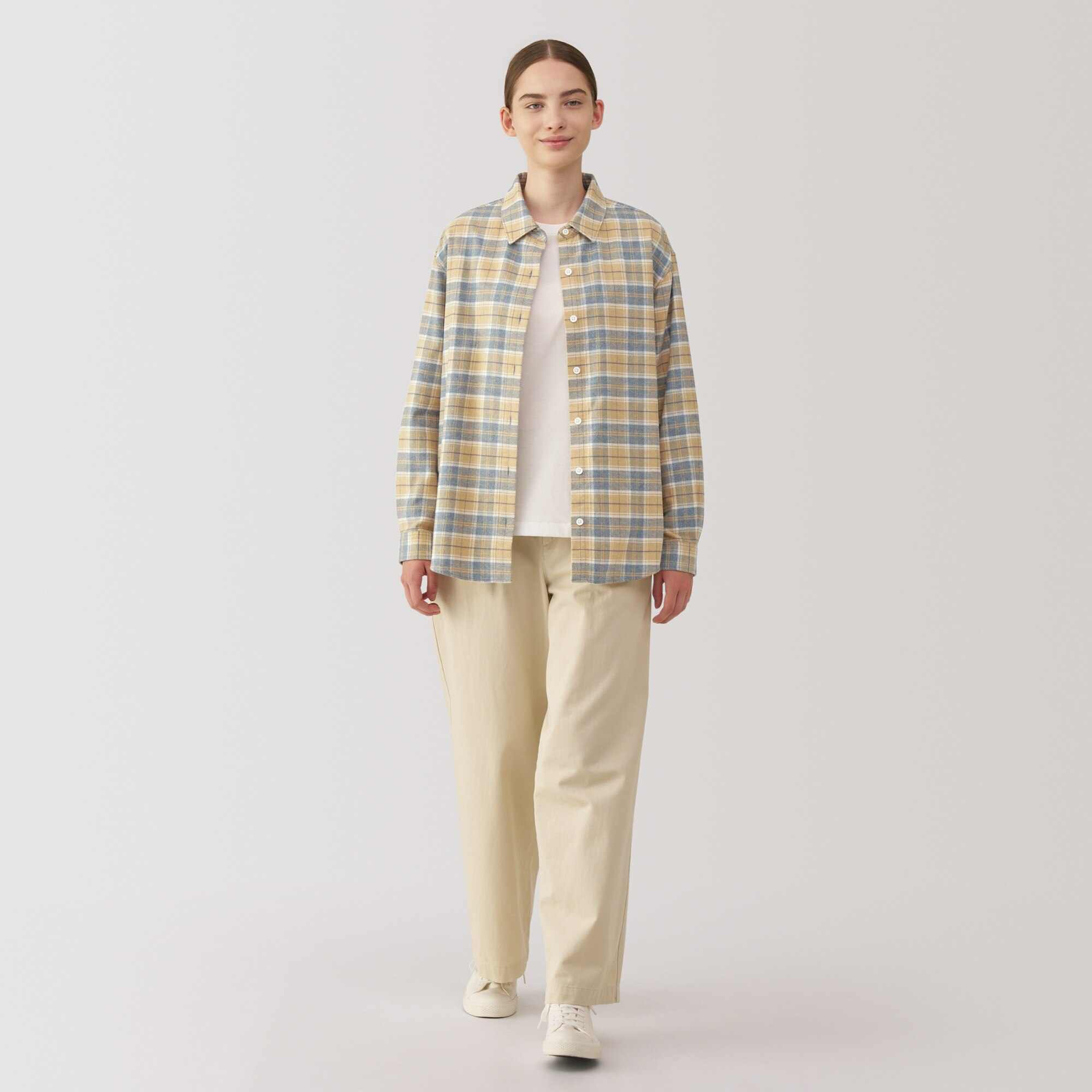 MUJI | Women's Double-brushed flannel regular collar Long Sleeve shirt