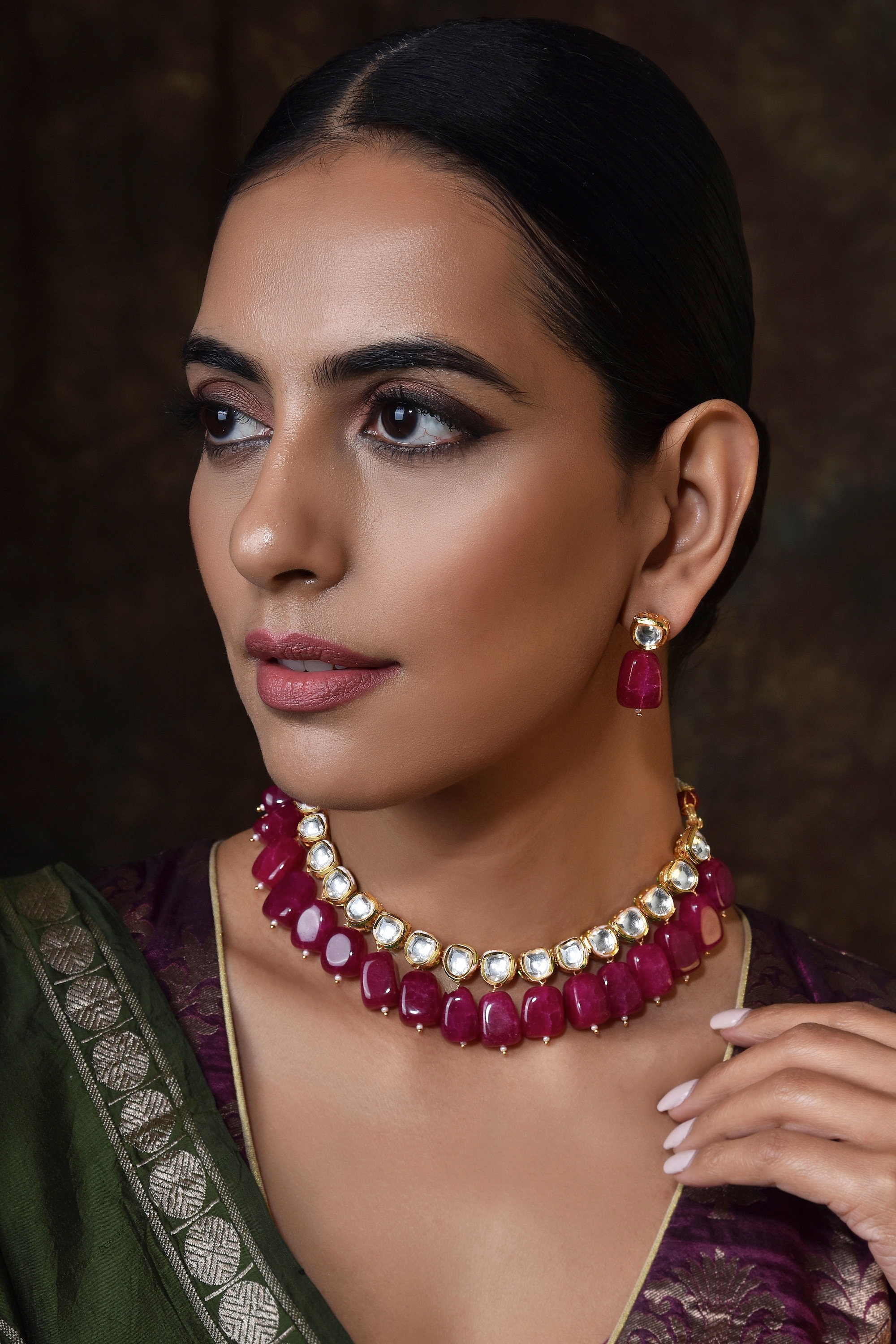 Swabhimann Jewellery | Shereena Maroon Kundan Necklace Set 0