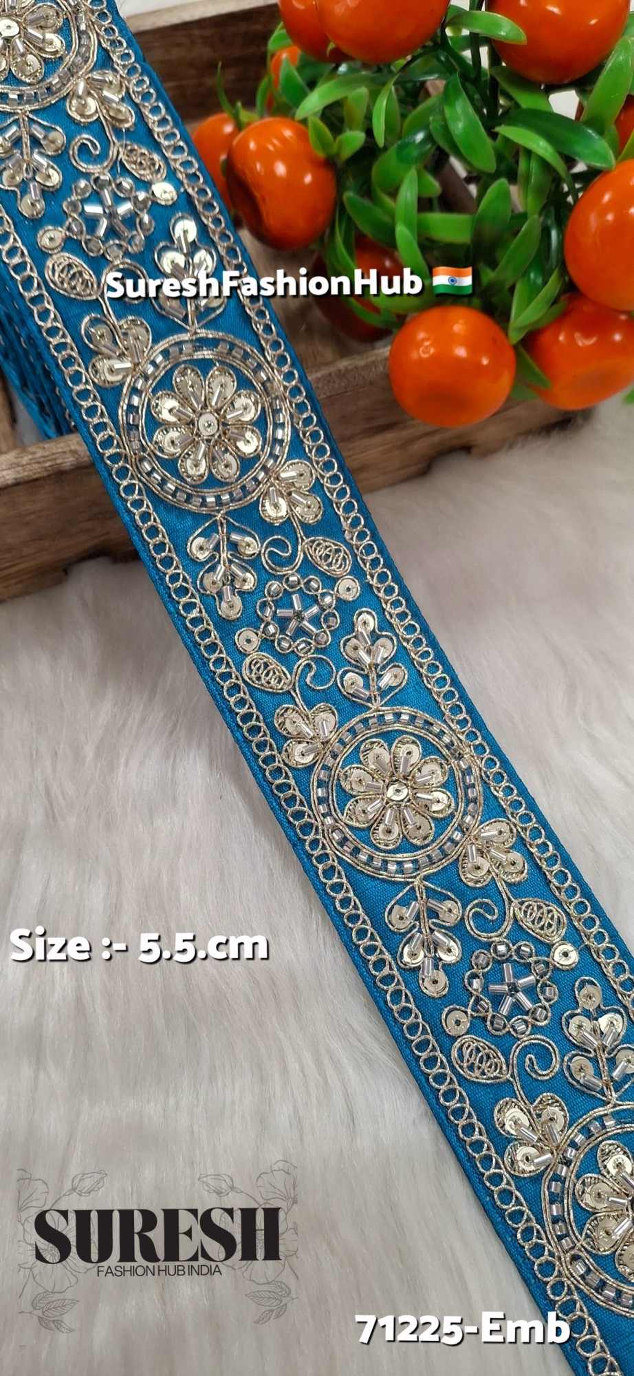 Firozi Floral Cutdana Bead Embroidery Lace – Design No. 71225-Emb