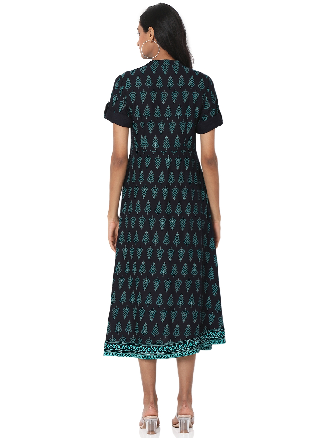 Smarty Pants | Smarty Pants women's cotton fabric green color alpine tree printed dress. 3