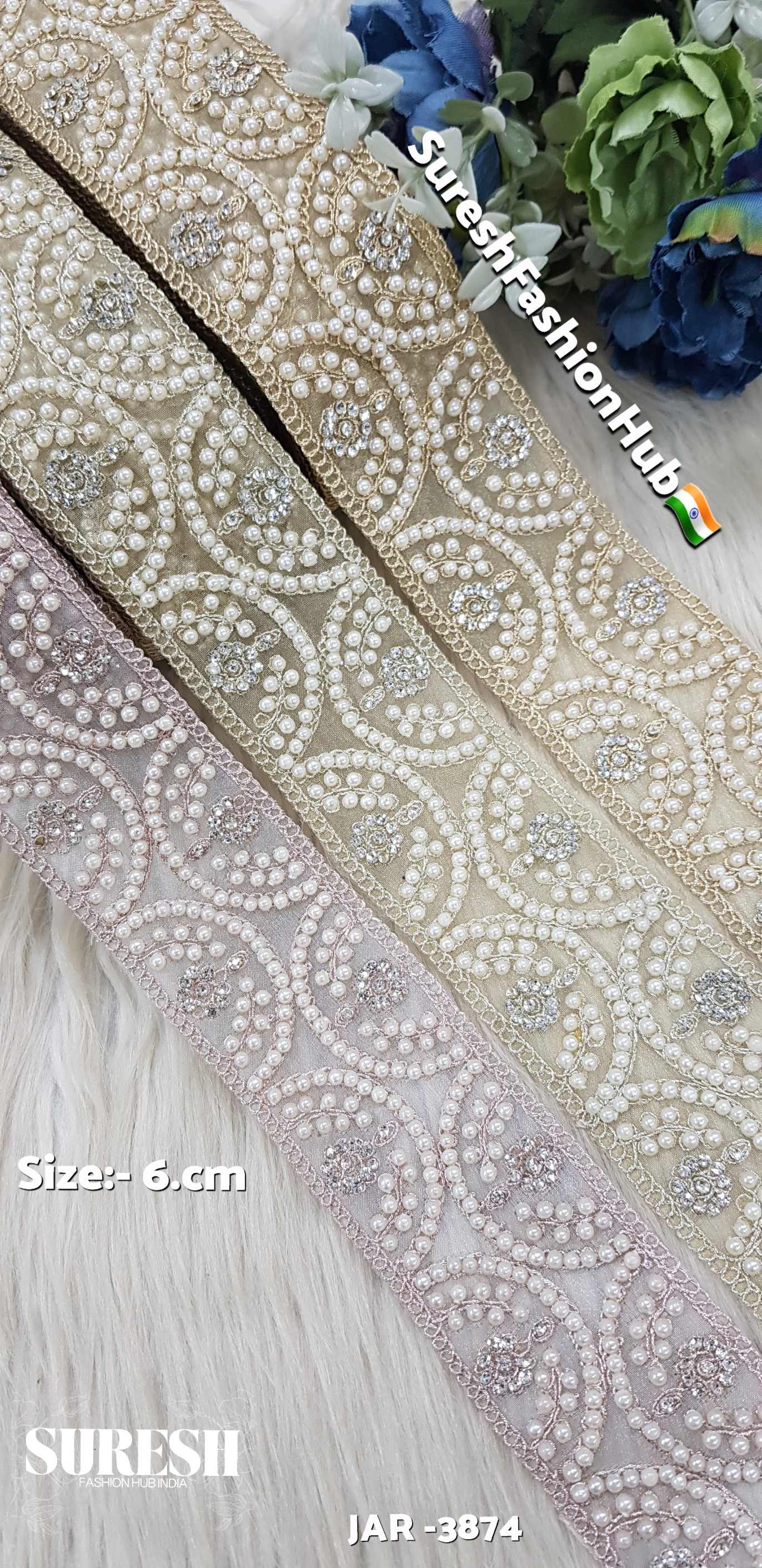  Gold Semi-Circle Pearl Diamond Cutwork Lace