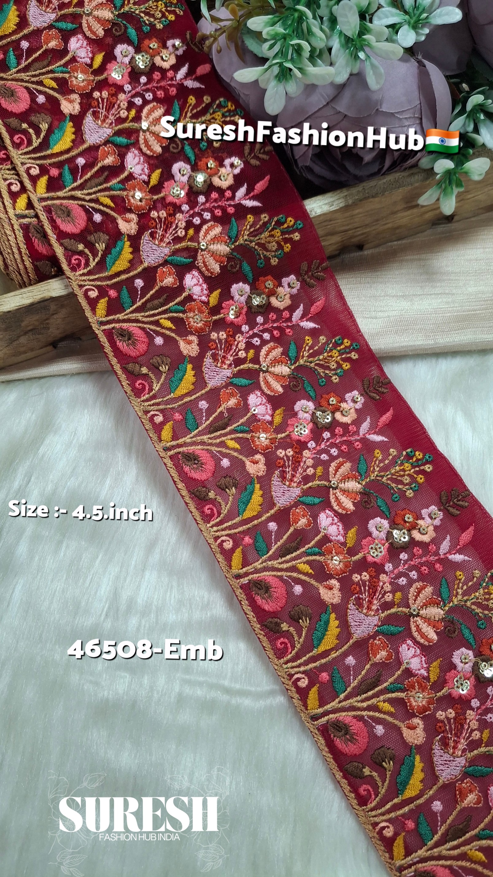 Royal Bloom Embroidery Lace Maroon Design Number 46508-Emb