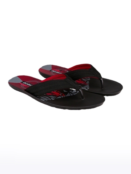 Men's Black & Red PU Slippers