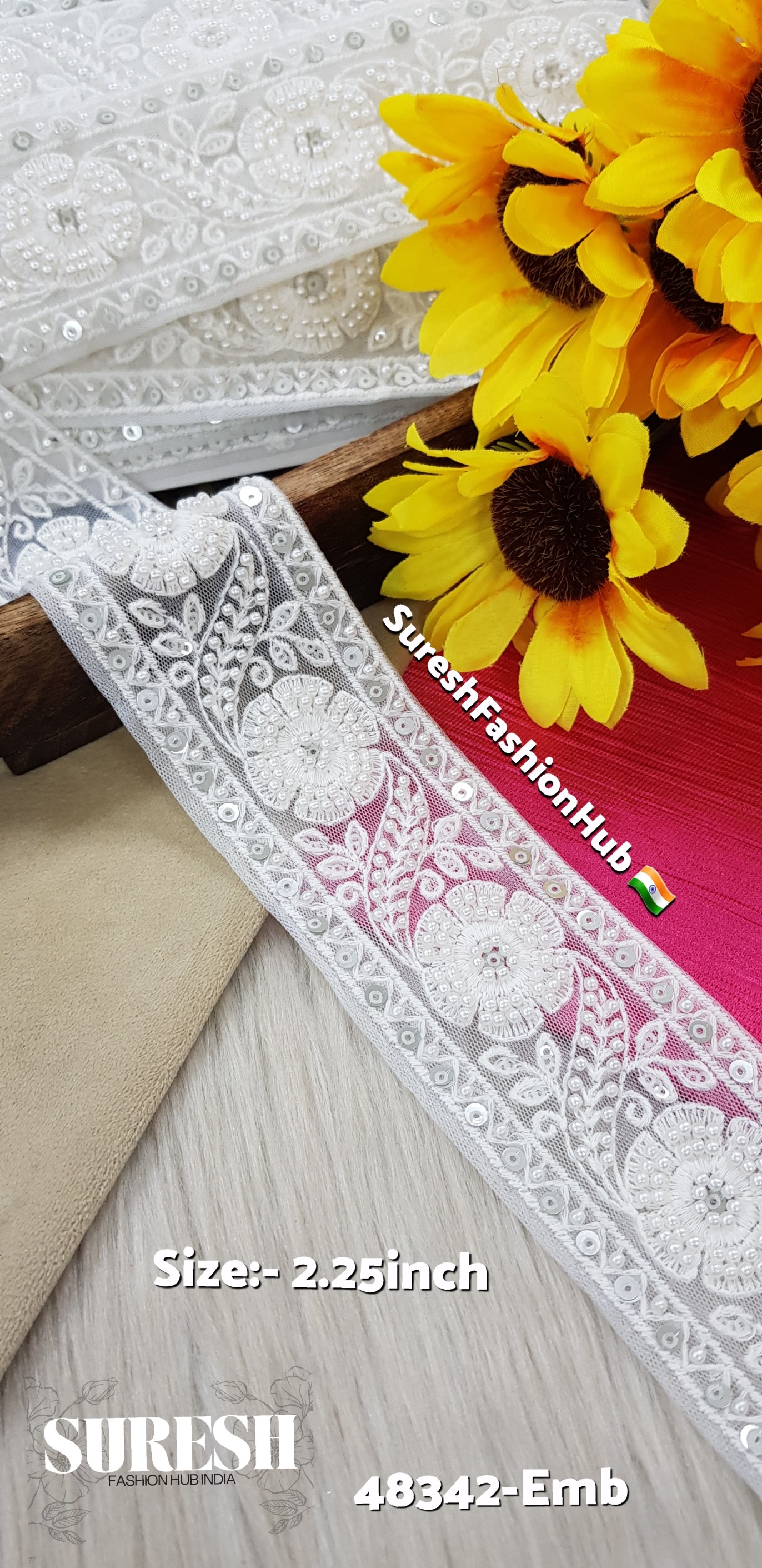 White Floral Pearl Embroidery Lace – 48342-Emb
