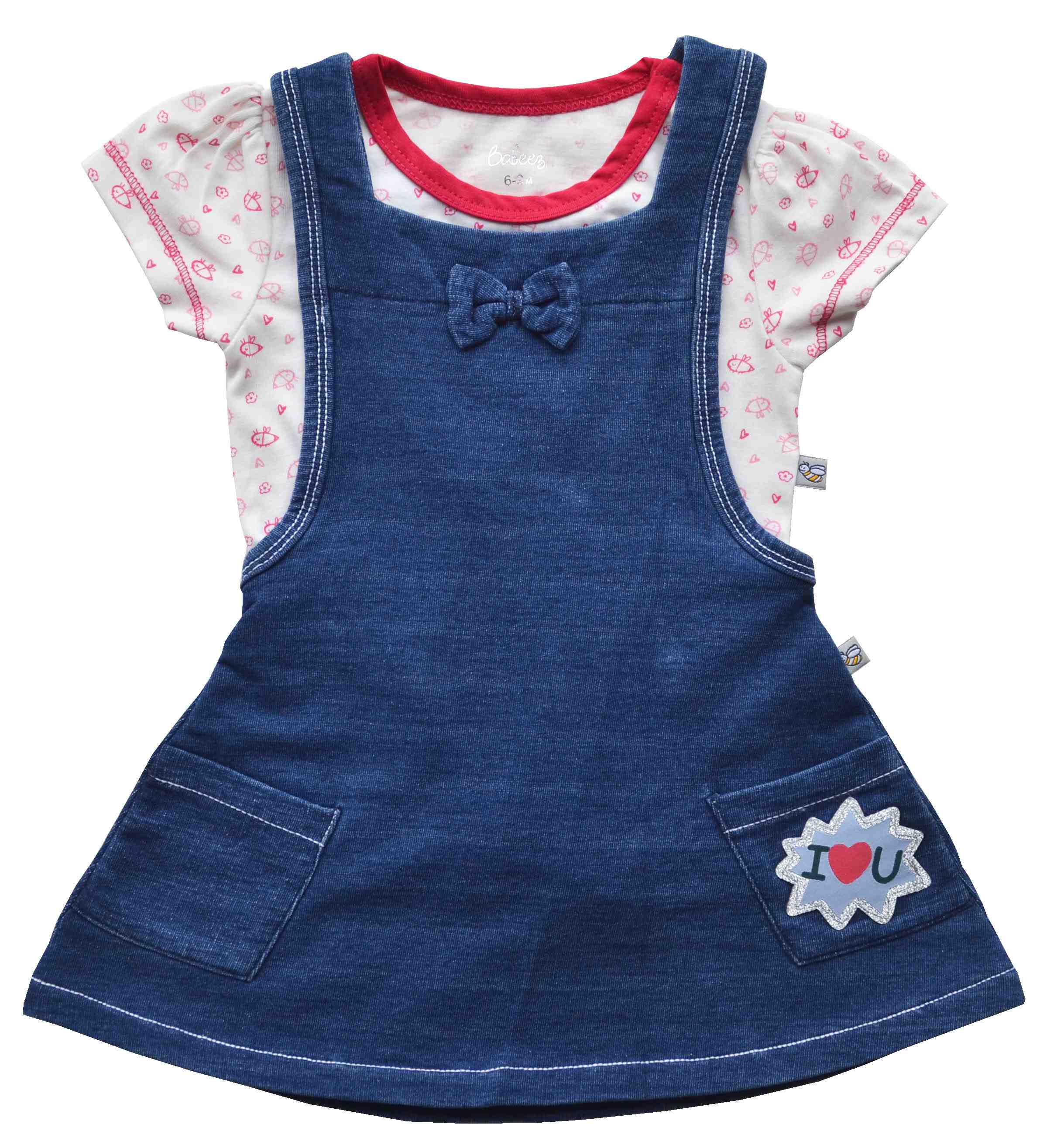 Baby Girl Denim Romper set with White T-Shirt,Color-Blue/White