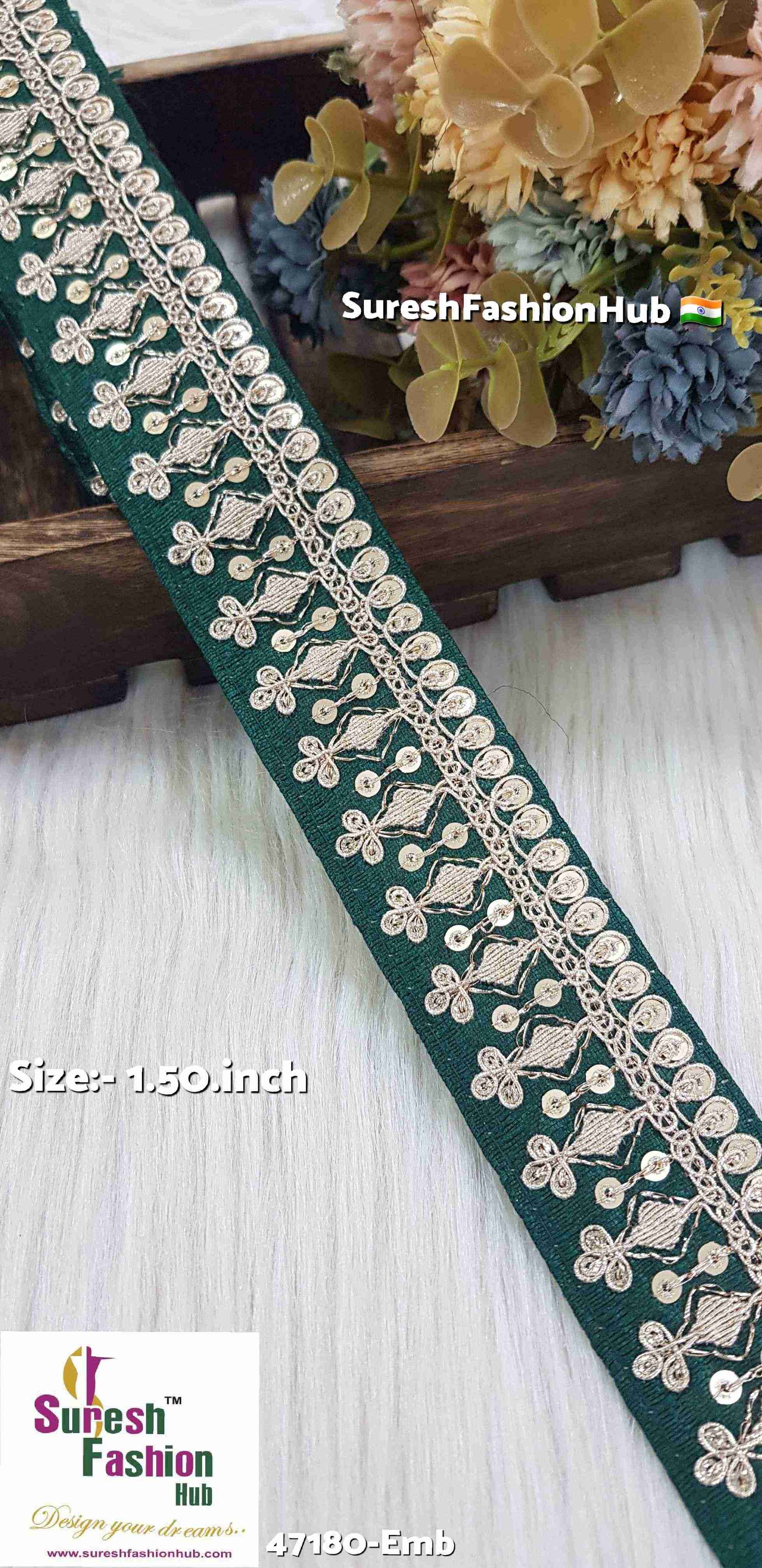 Bottle Green Royal Elegance Embroidered Lace