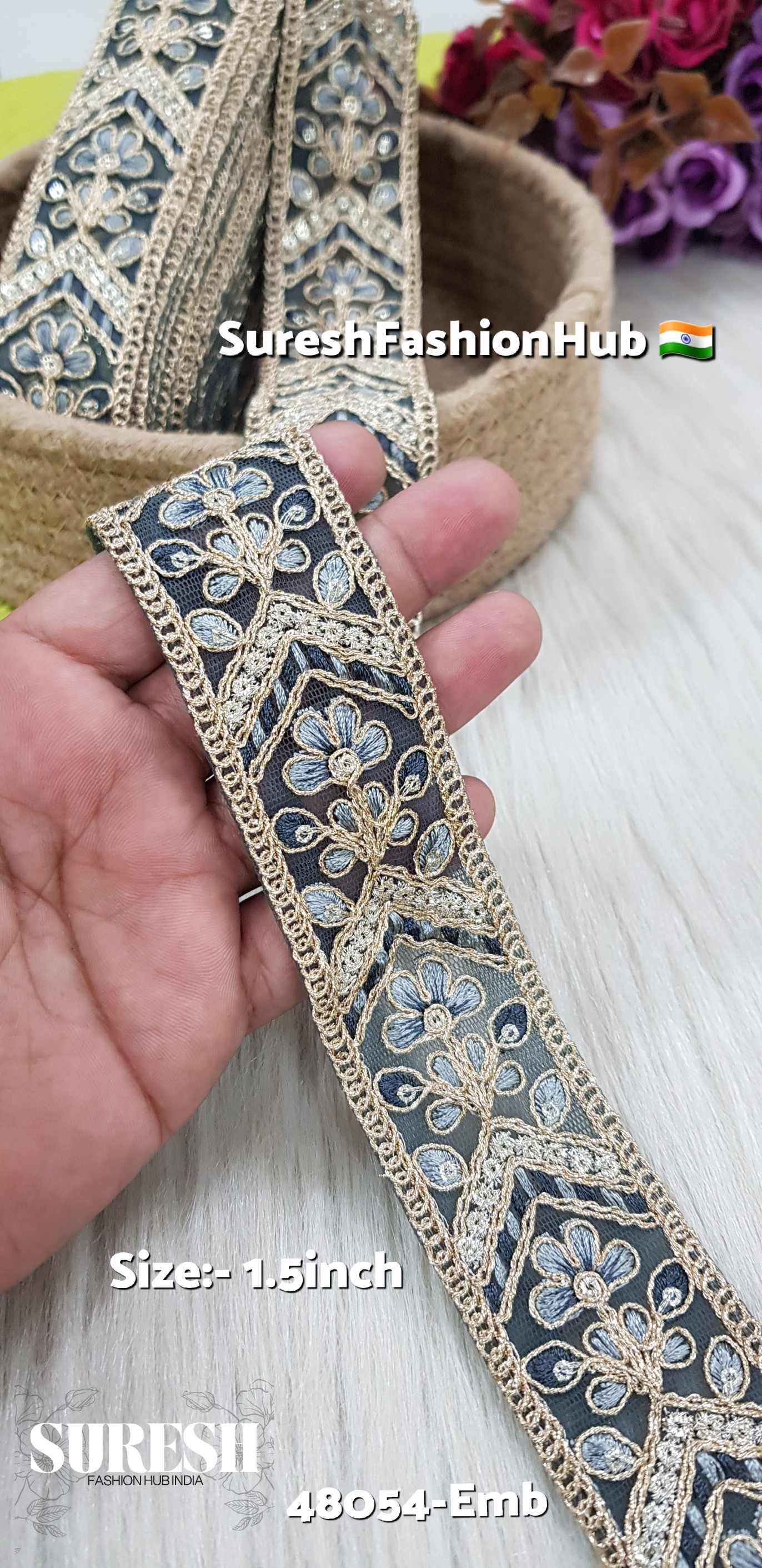 Grey Floral Embroidery Lace – 48054-Emb