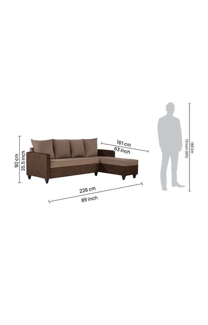 neudot Saya LHS Sectional Sofa for Living Room |6 Person Sofa| Premium Fabric with Cushioned Armrest | 12 Months Warranty| Solid Wood Frame| 6 Seater in Saya Duo Brown Color DIY(Do-It-Yourself)