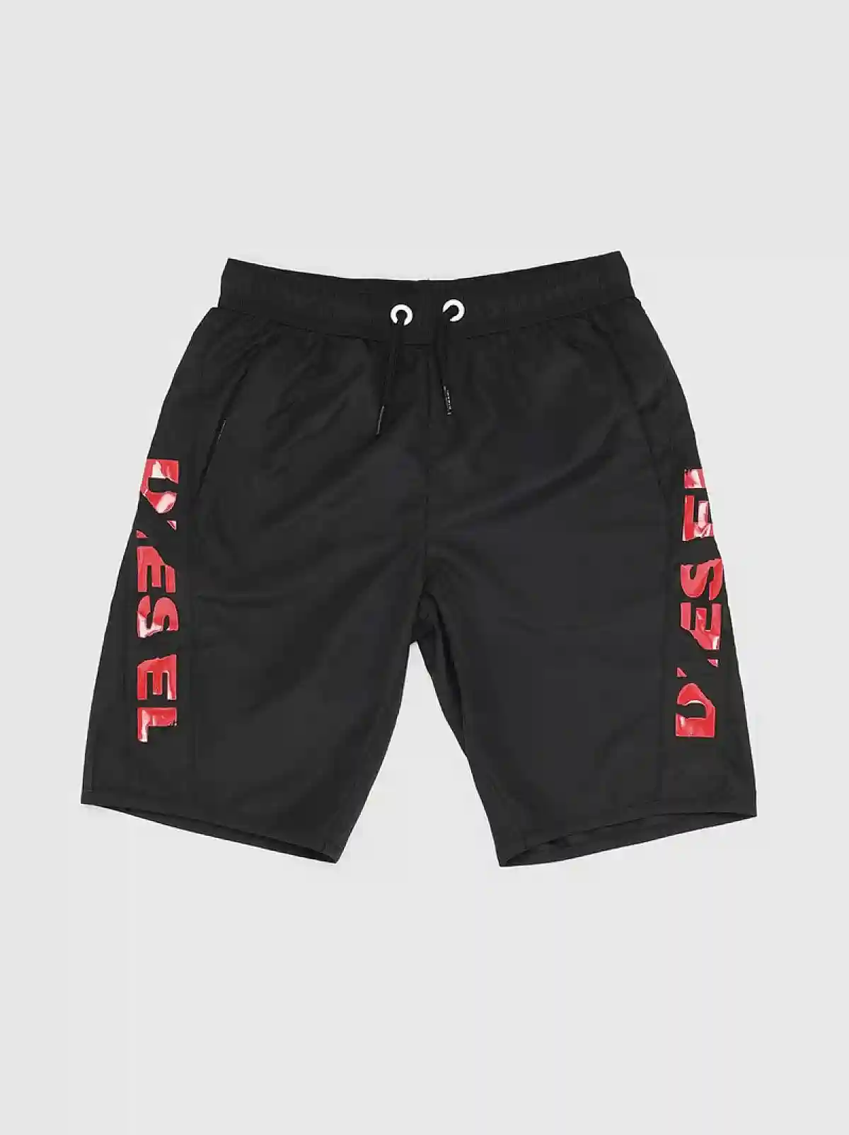 Black Nylon swim shorts with scratched logo