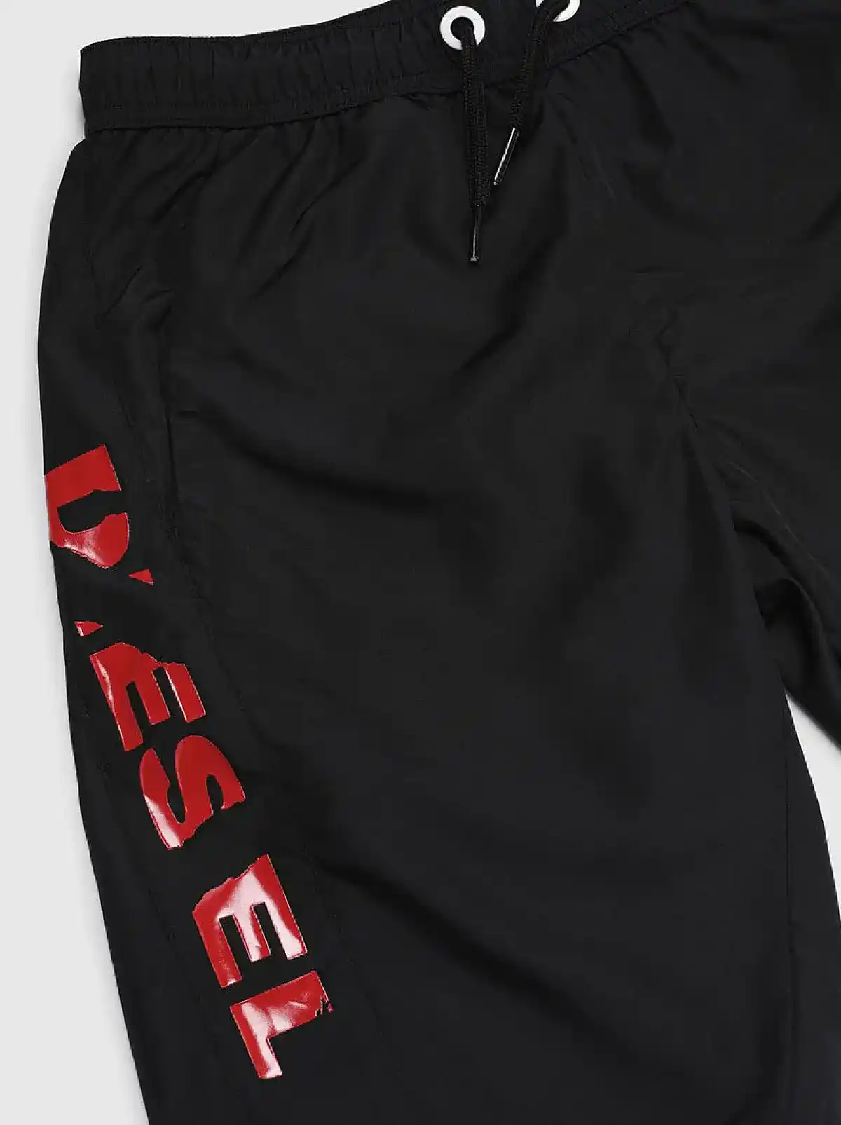 Black Nylon swim shorts with scratched logo