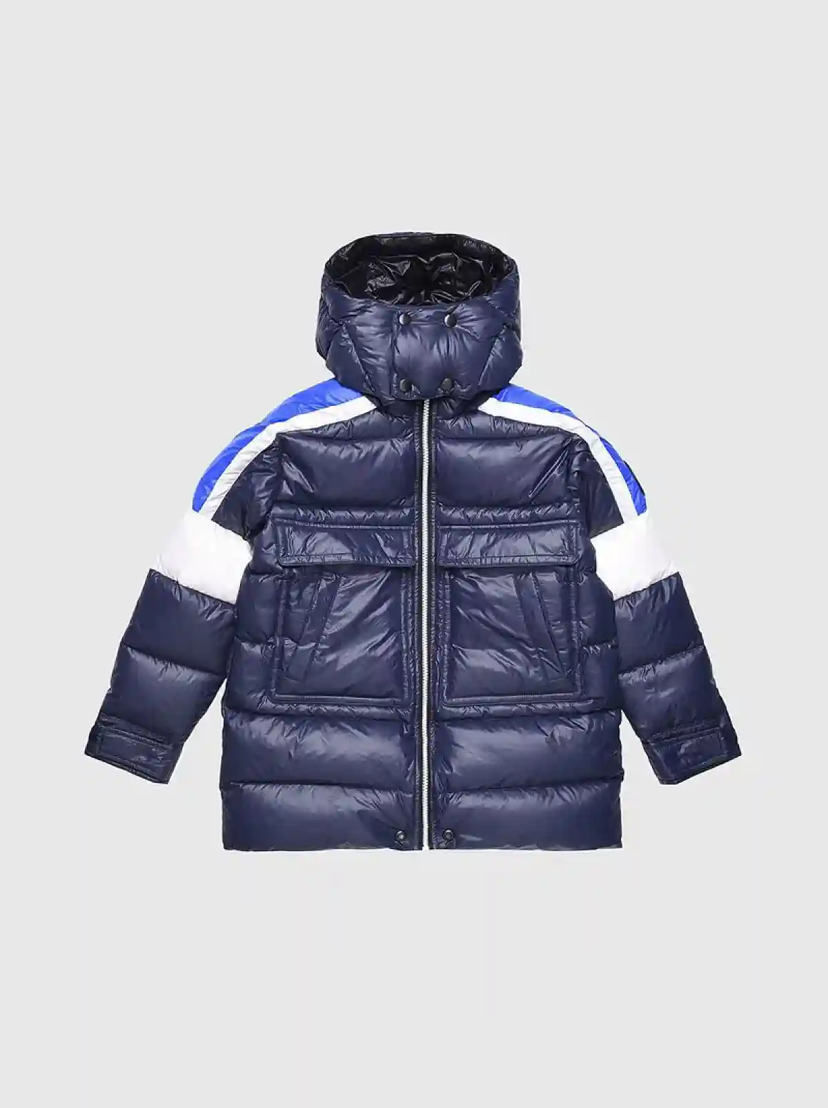 Blue Long winter jacket with hood