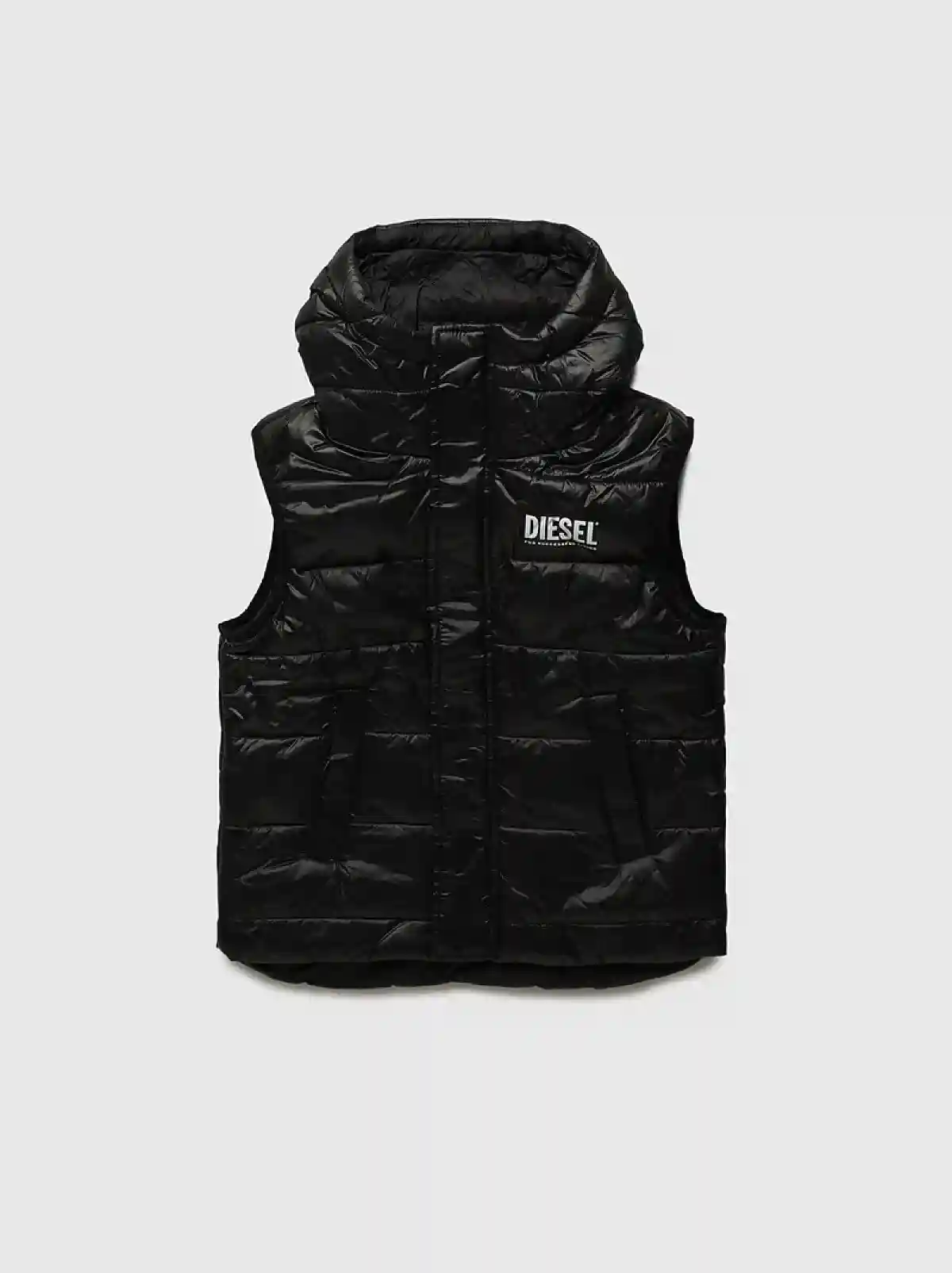 Black Shiny quilted vest with hood