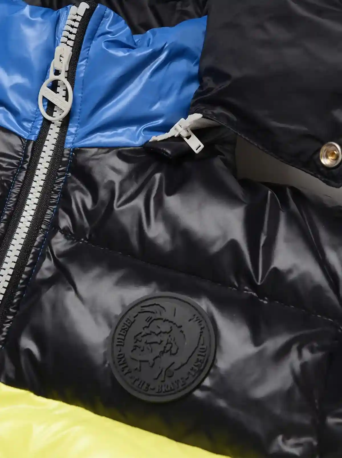 Multicolor Hooded puffer jacket in colour-block