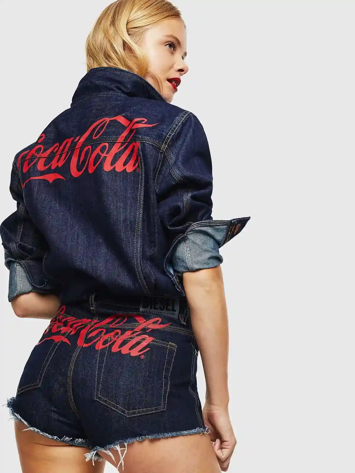 Blue Recycled denim shorts with print and ribbon details