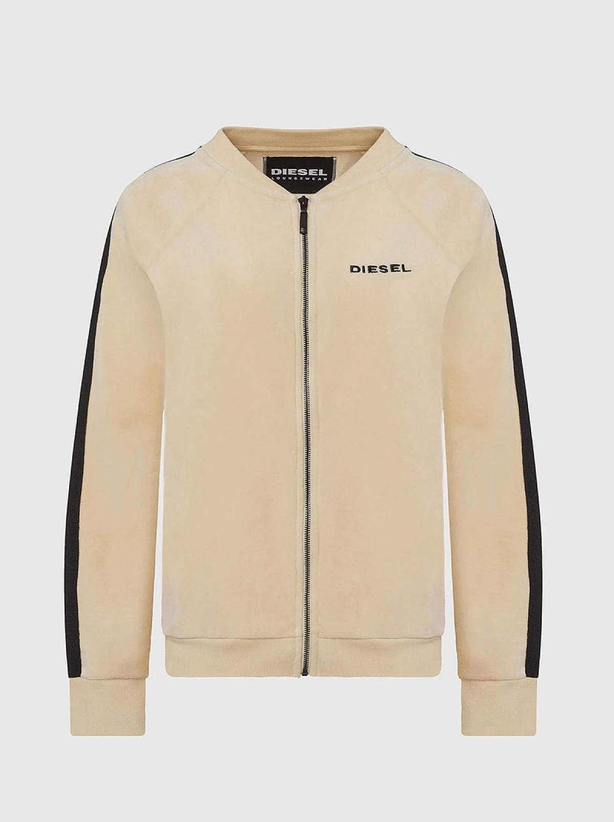 Beige Velour zip-up bomber sweatshirt