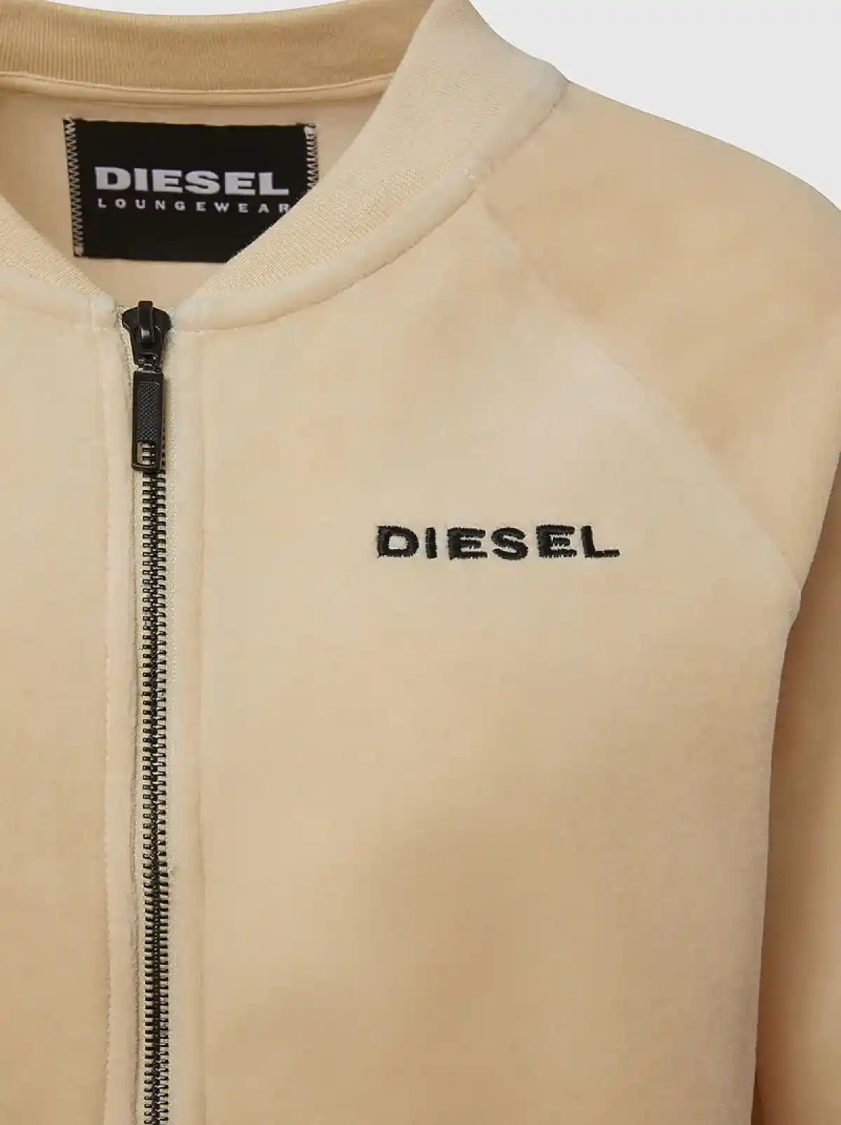 Beige Velour zip-up bomber sweatshirt