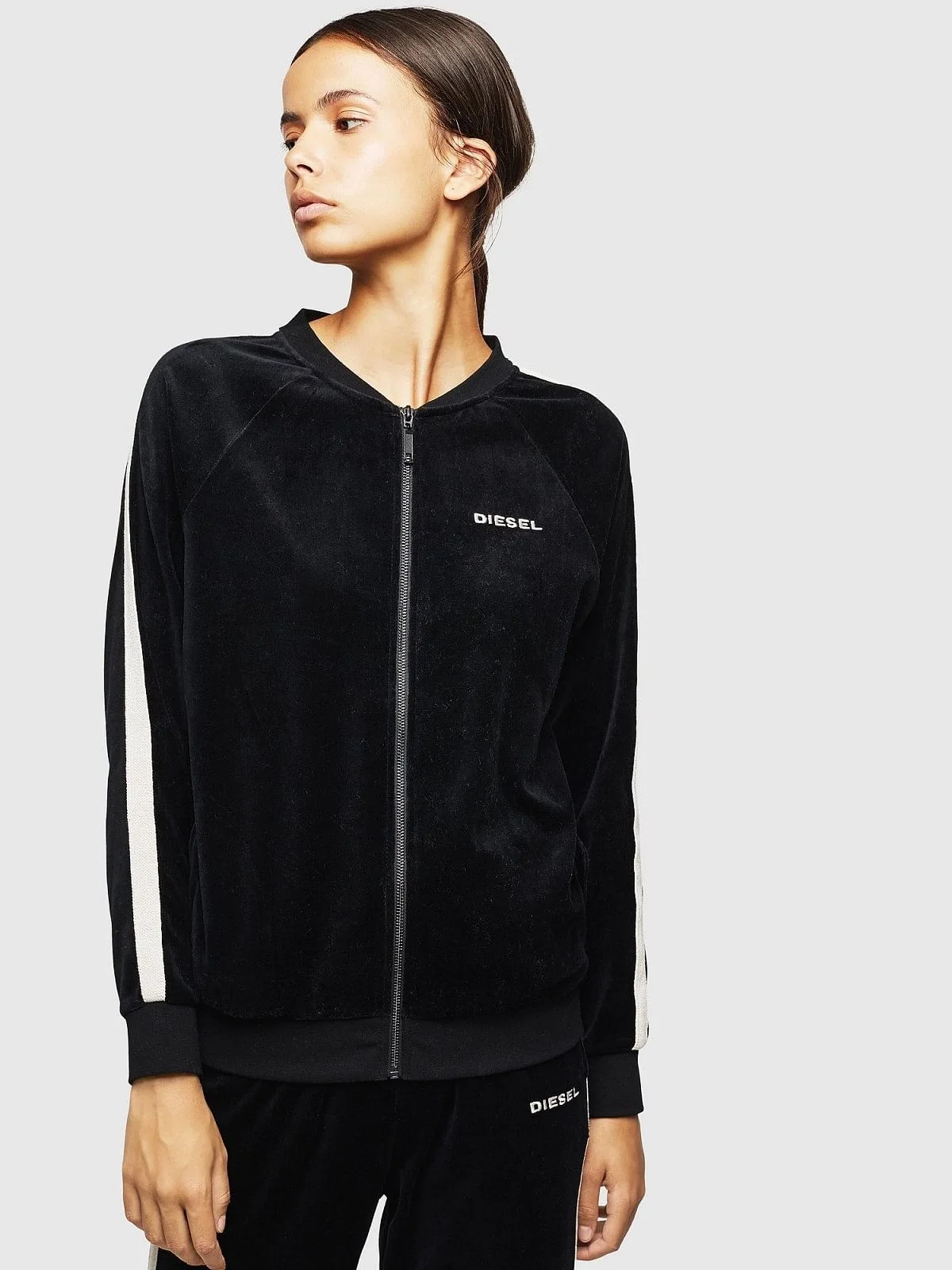 Black Velour zip-up bomber sweatshirt