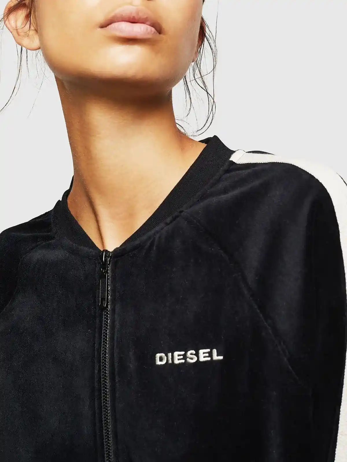 Black Velour zip-up bomber sweatshirt