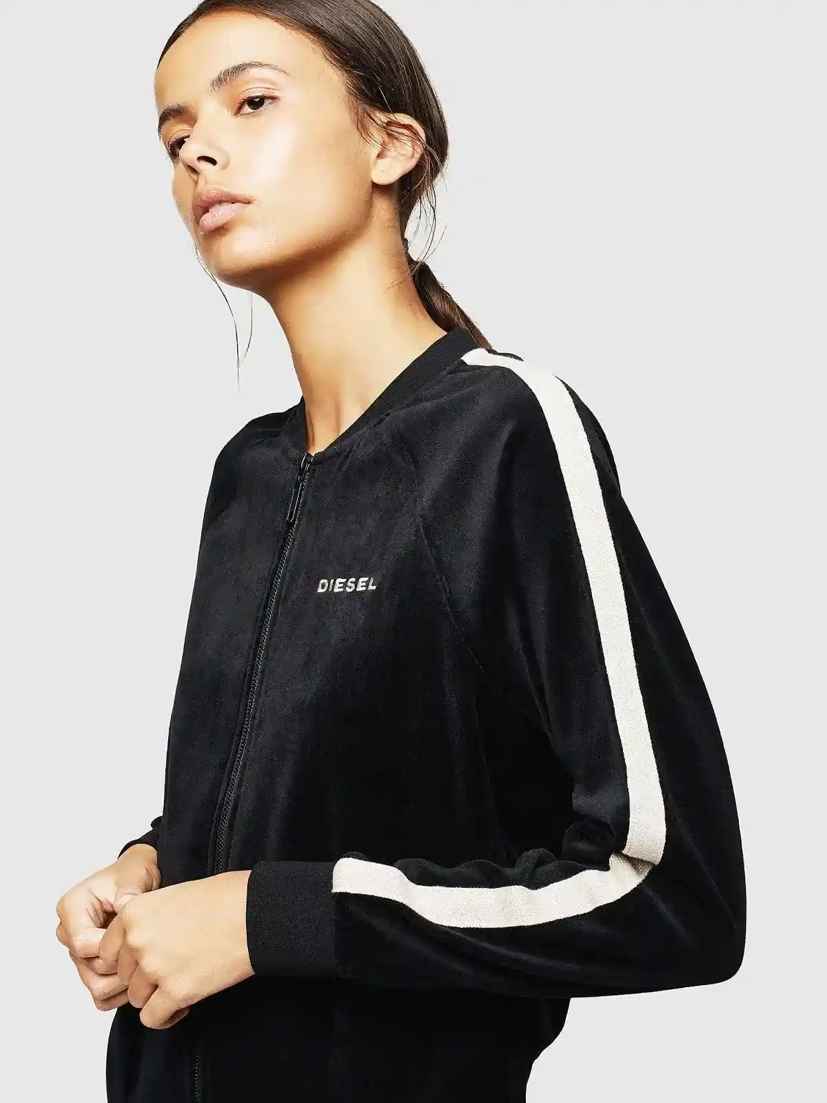 Black Velour zip-up bomber sweatshirt