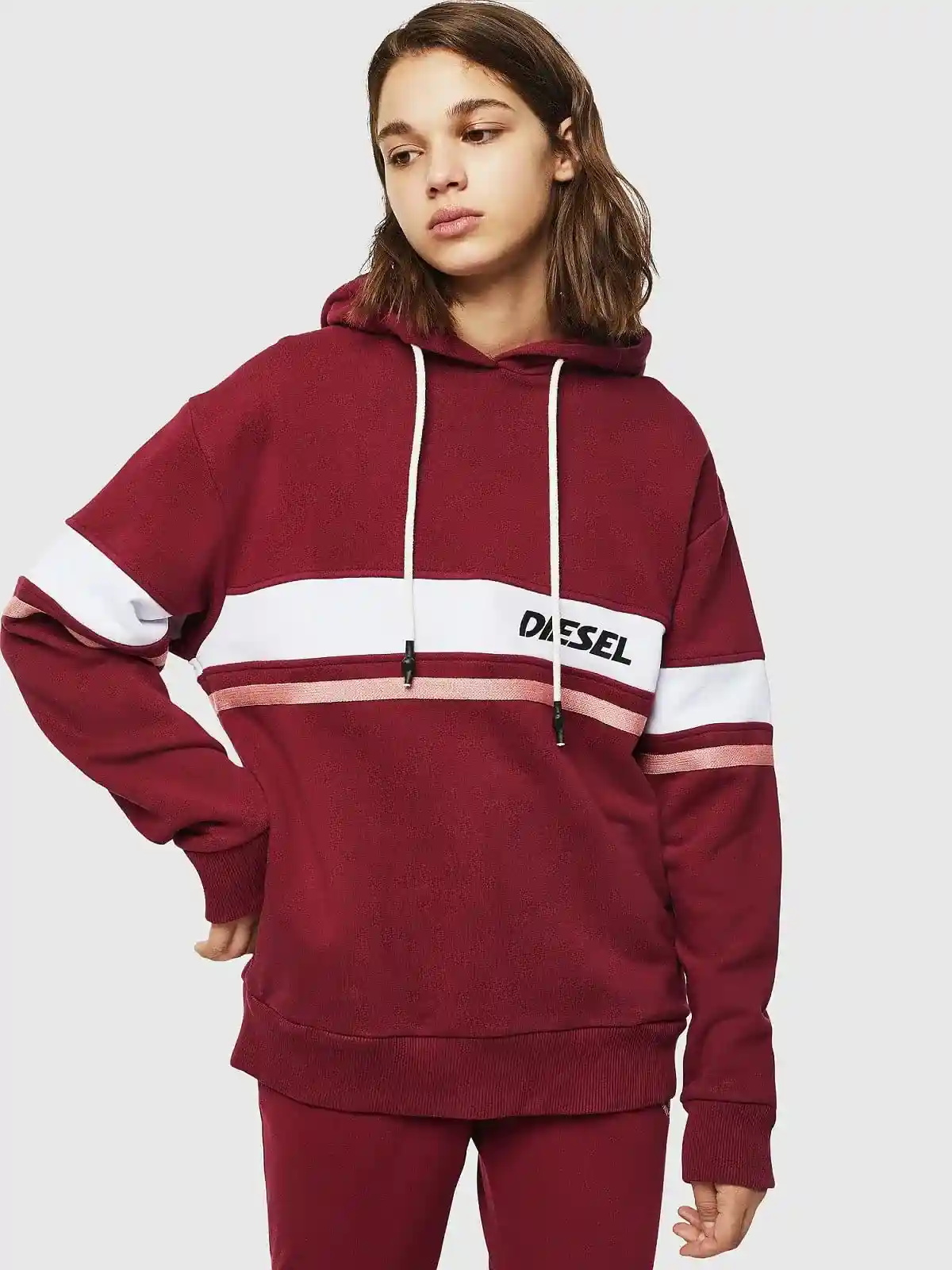 Black French terry hoodie with double stripes