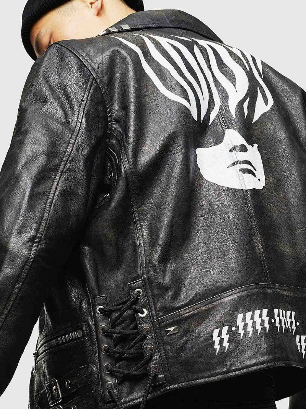 Black Treated biker jacket with print