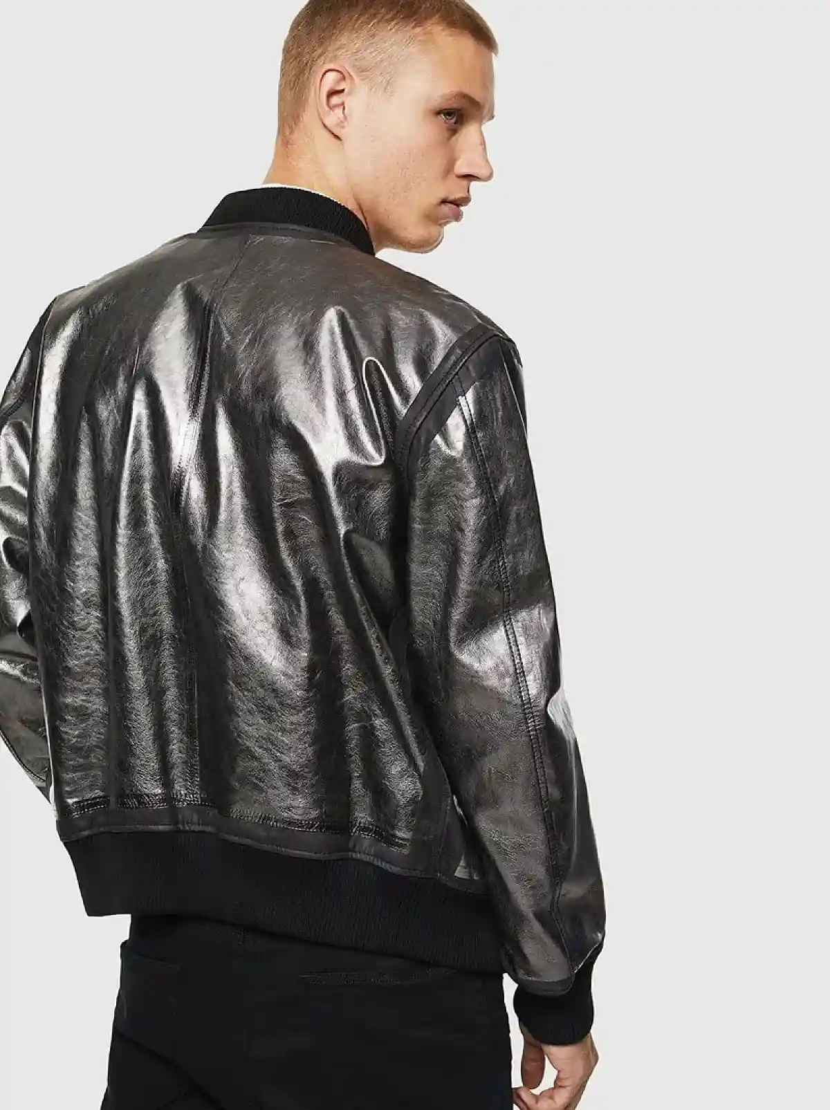 Black Bomber jacket in metallic leather