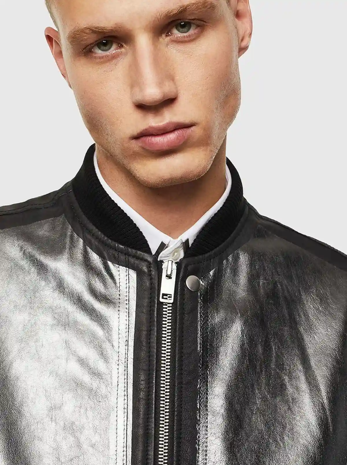Black Bomber jacket in metallic leather
